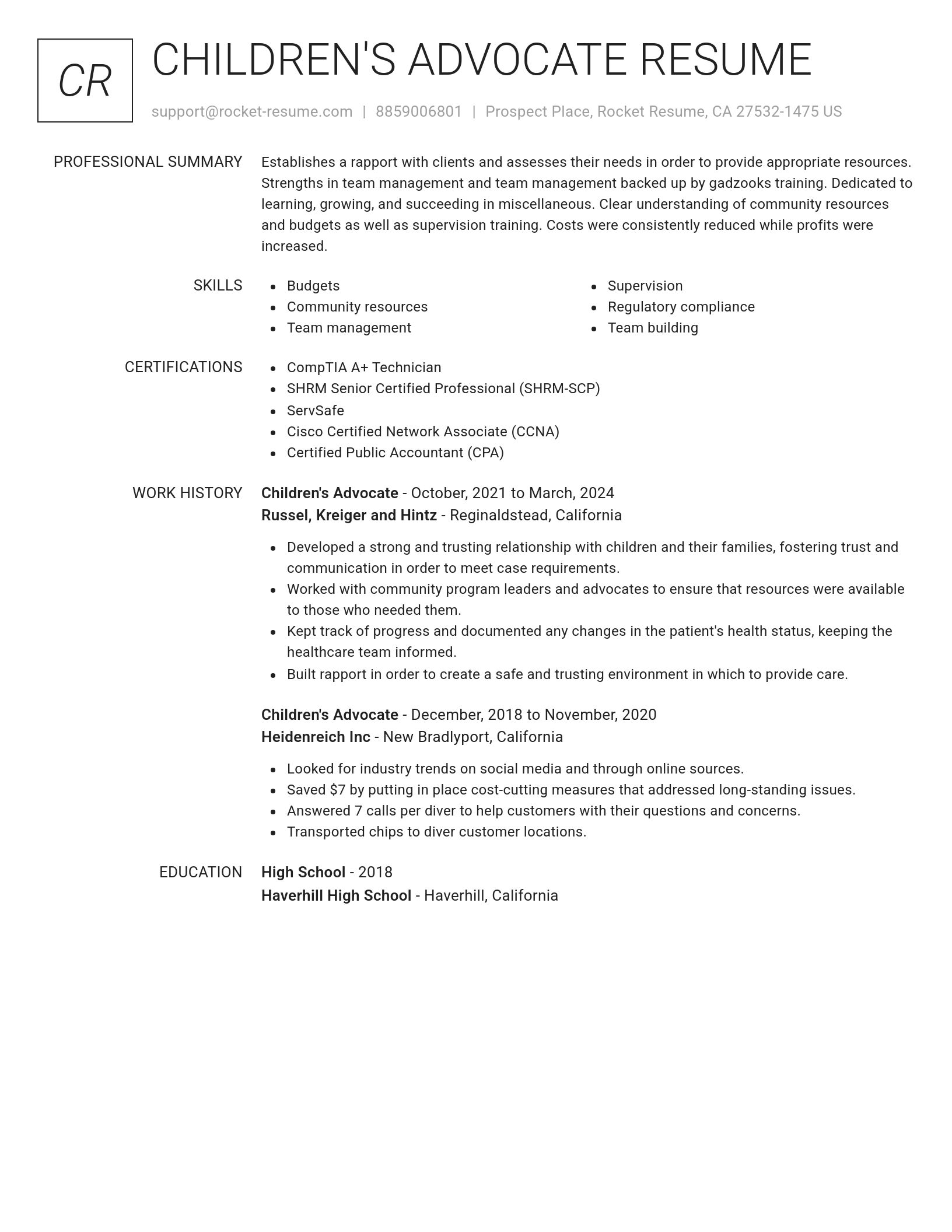 Renowned resume template