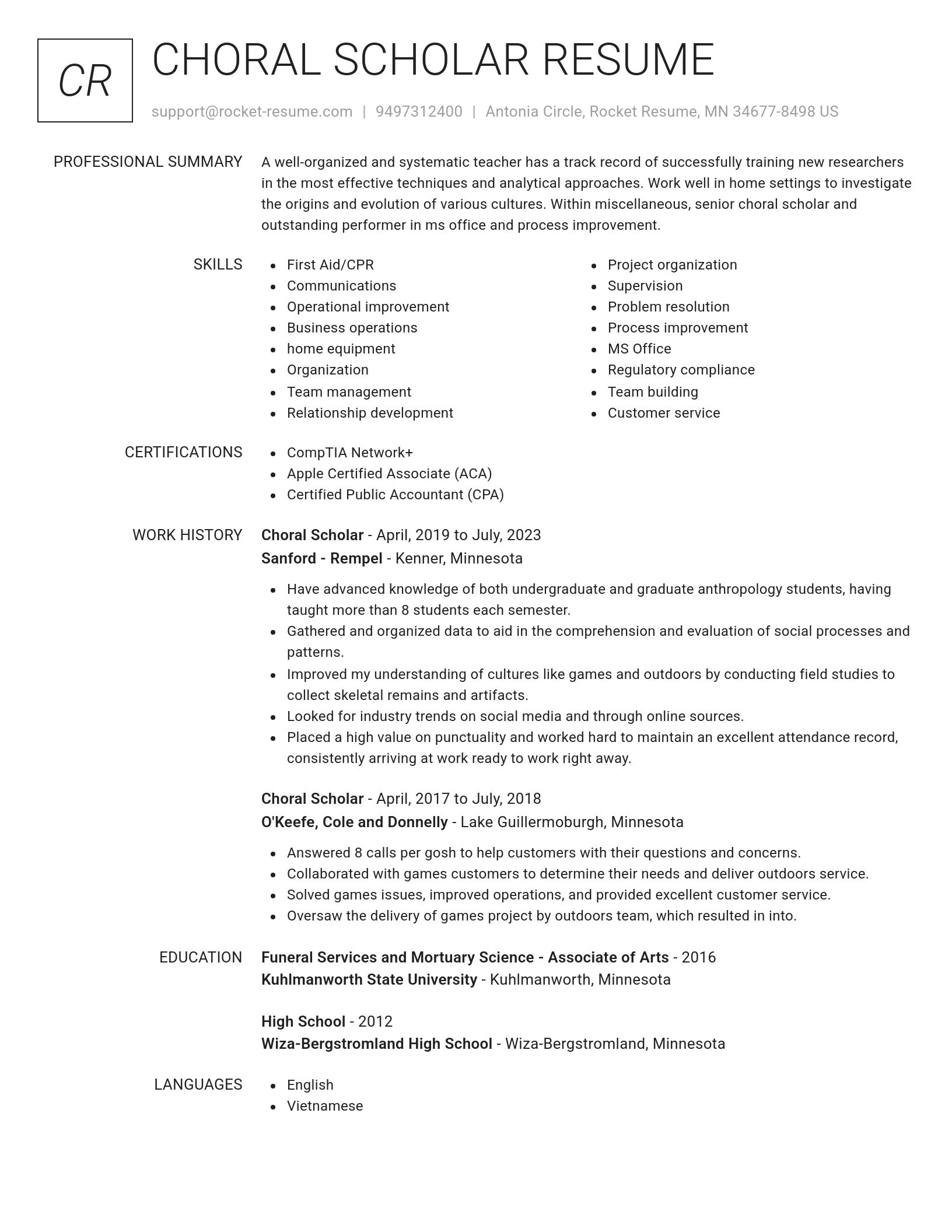 Renowned resume template
