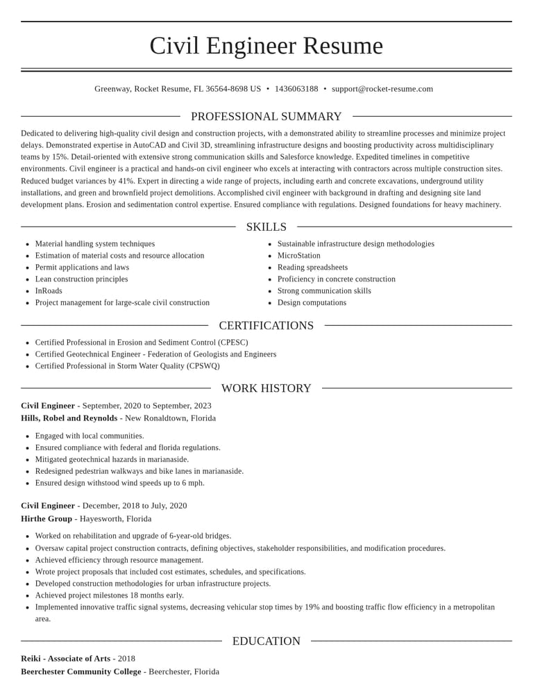 Civil Engineer CV example
