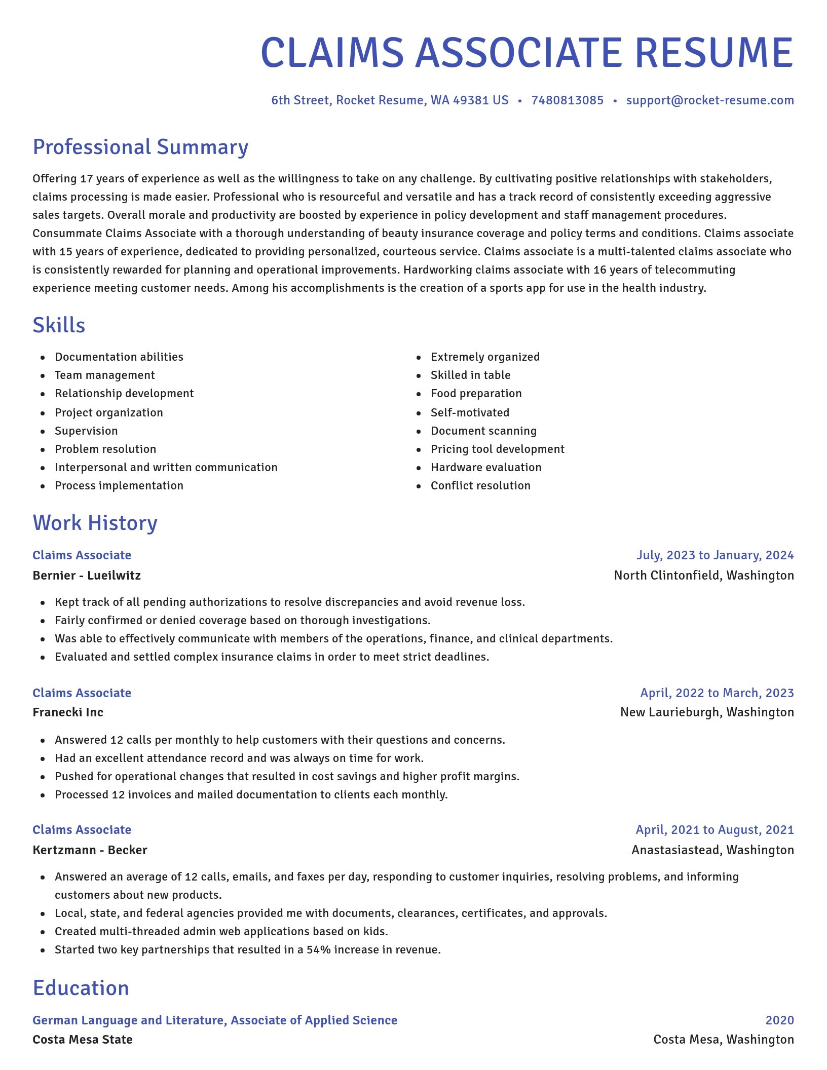Novel resume template