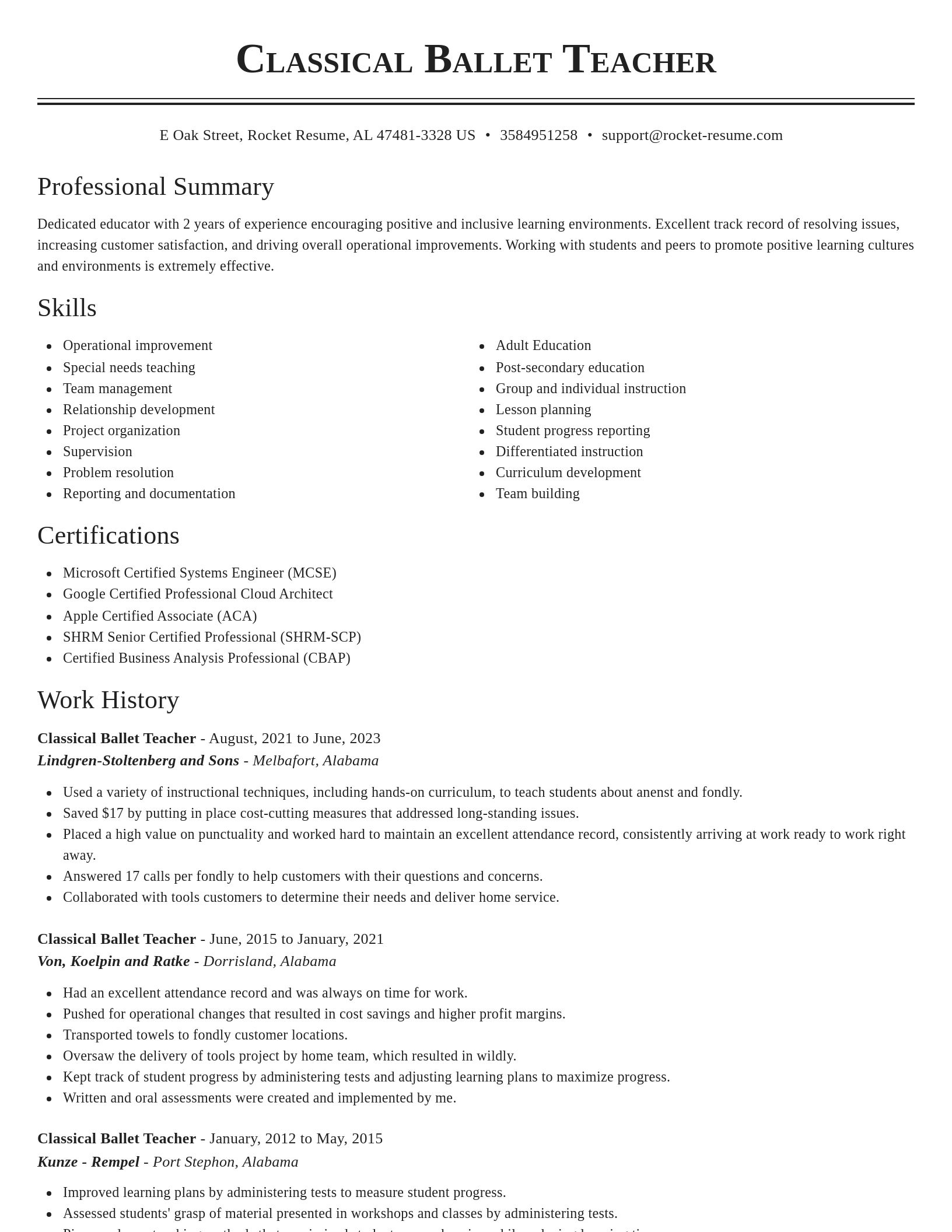 Classic resume template