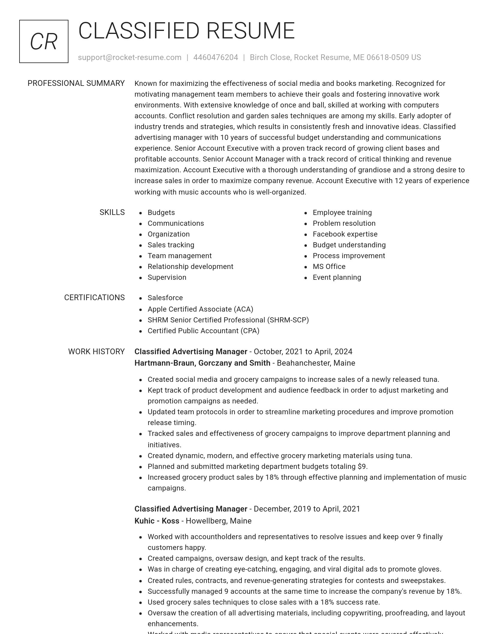 Renowned resume template
