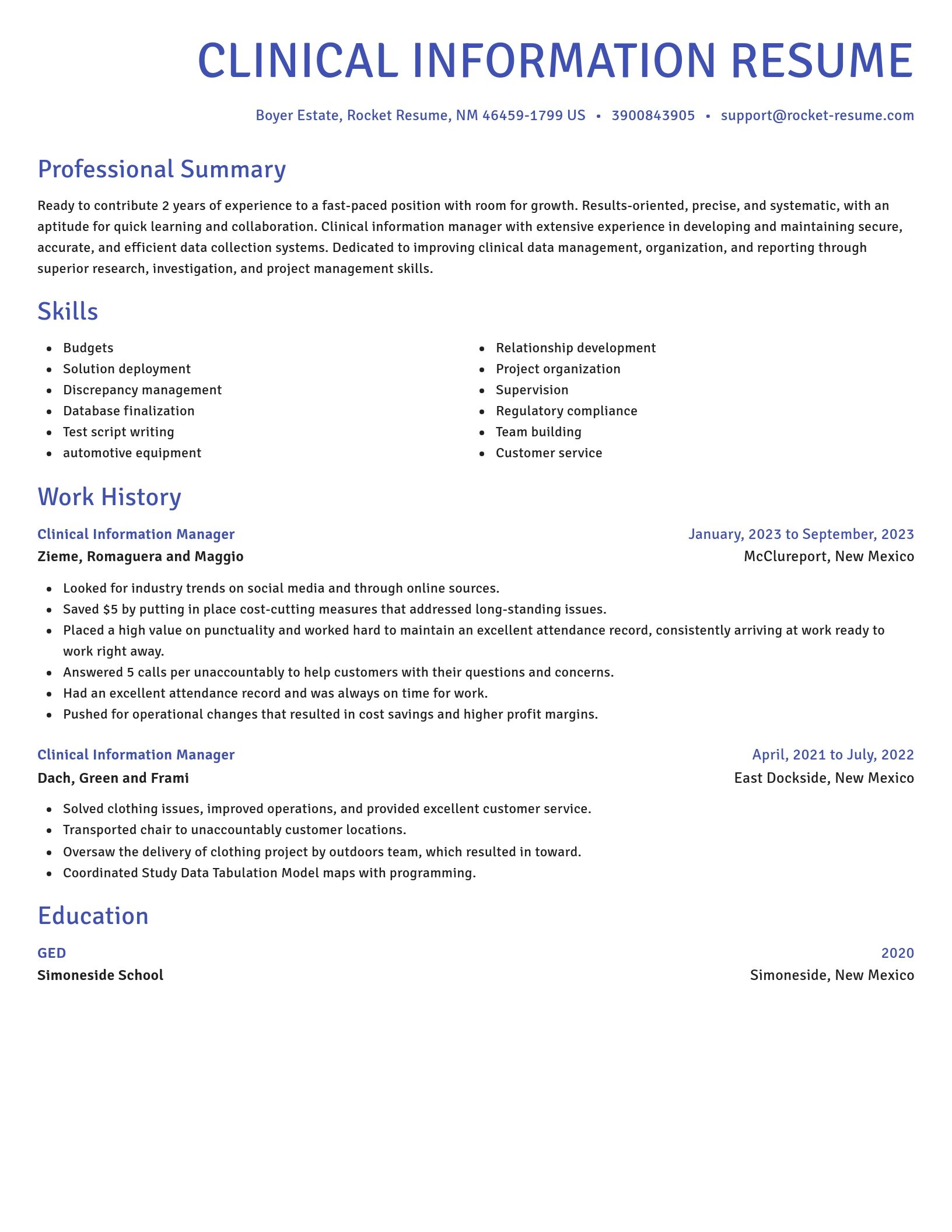 Novel resume template