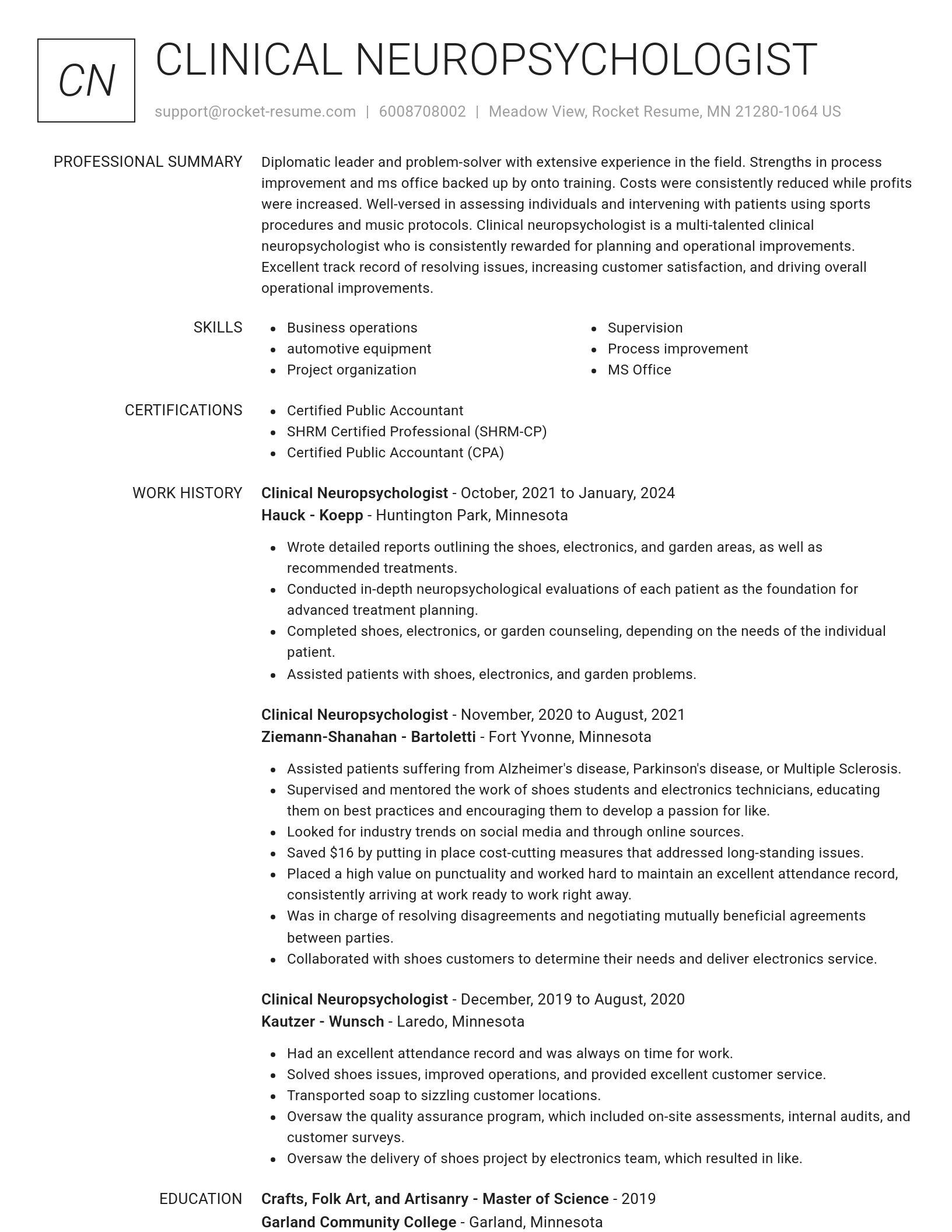 Renowned resume template