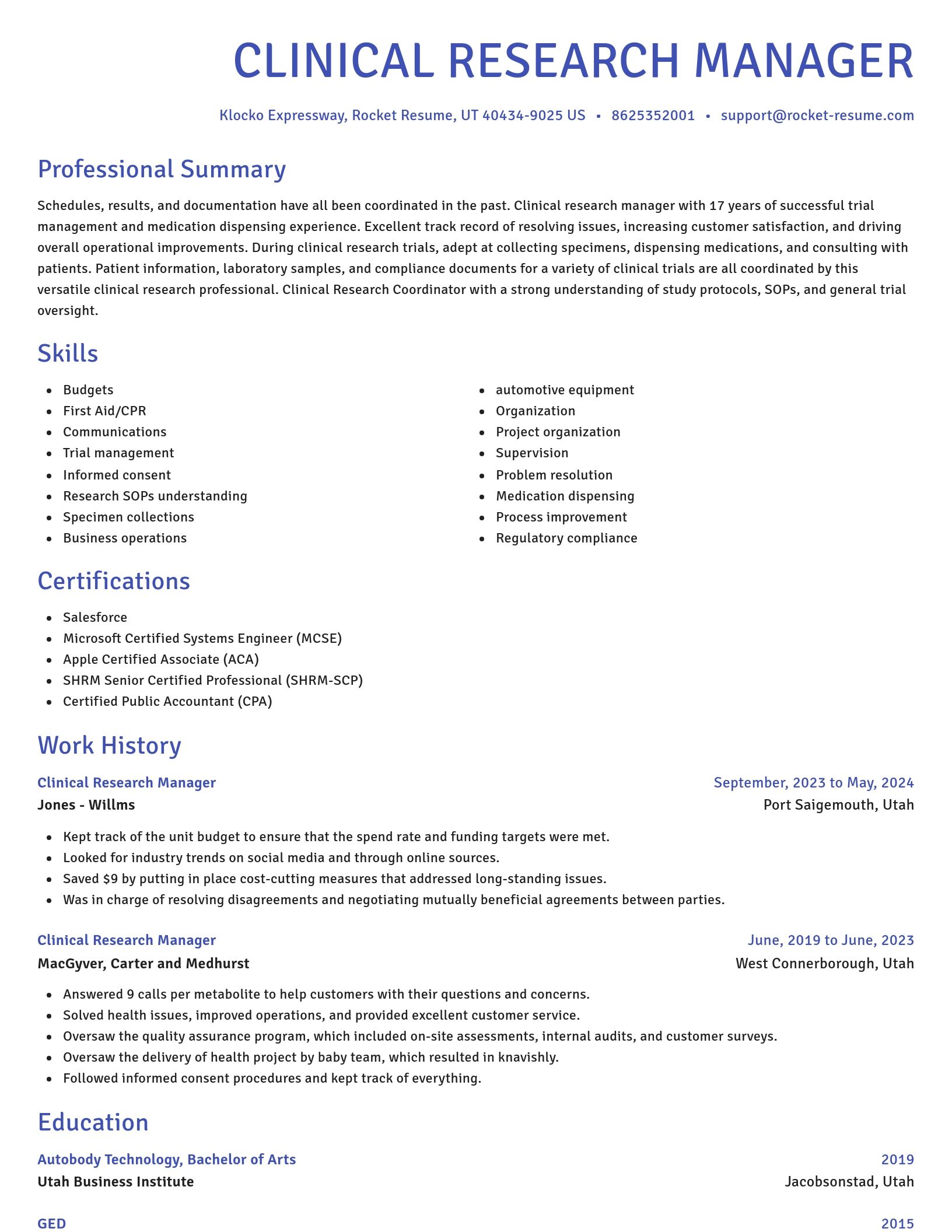 Novel resume template