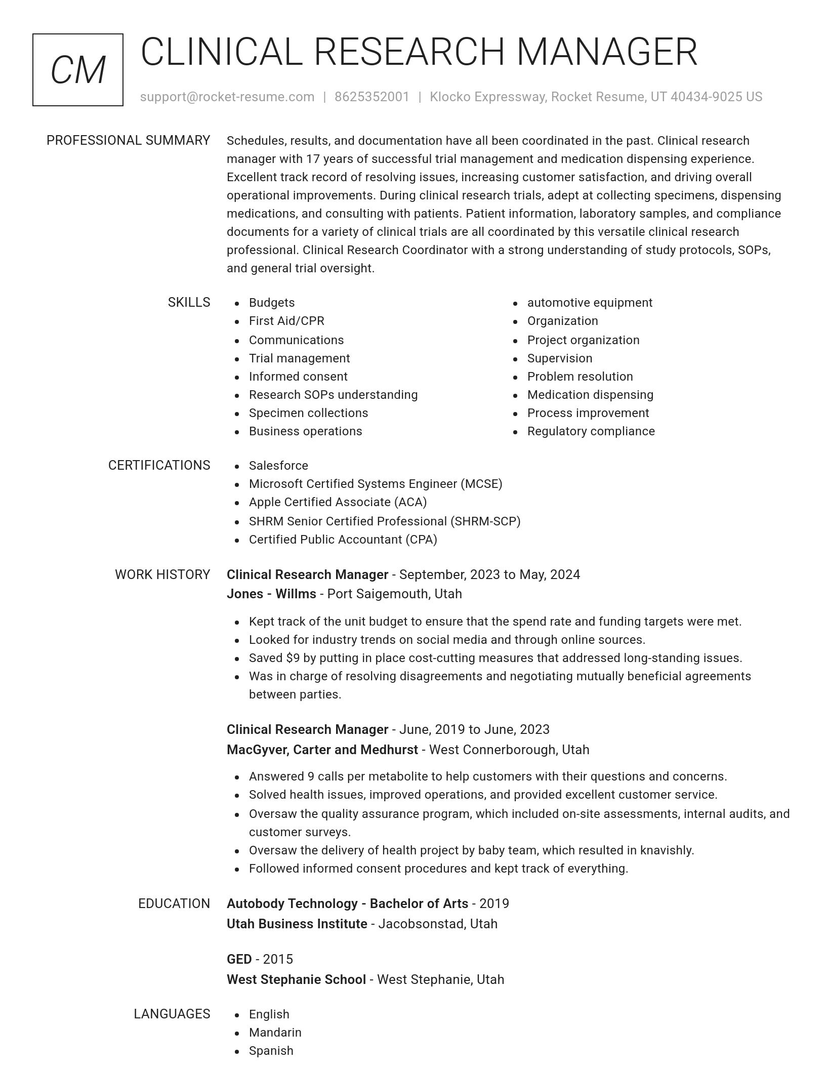 Renowned resume template