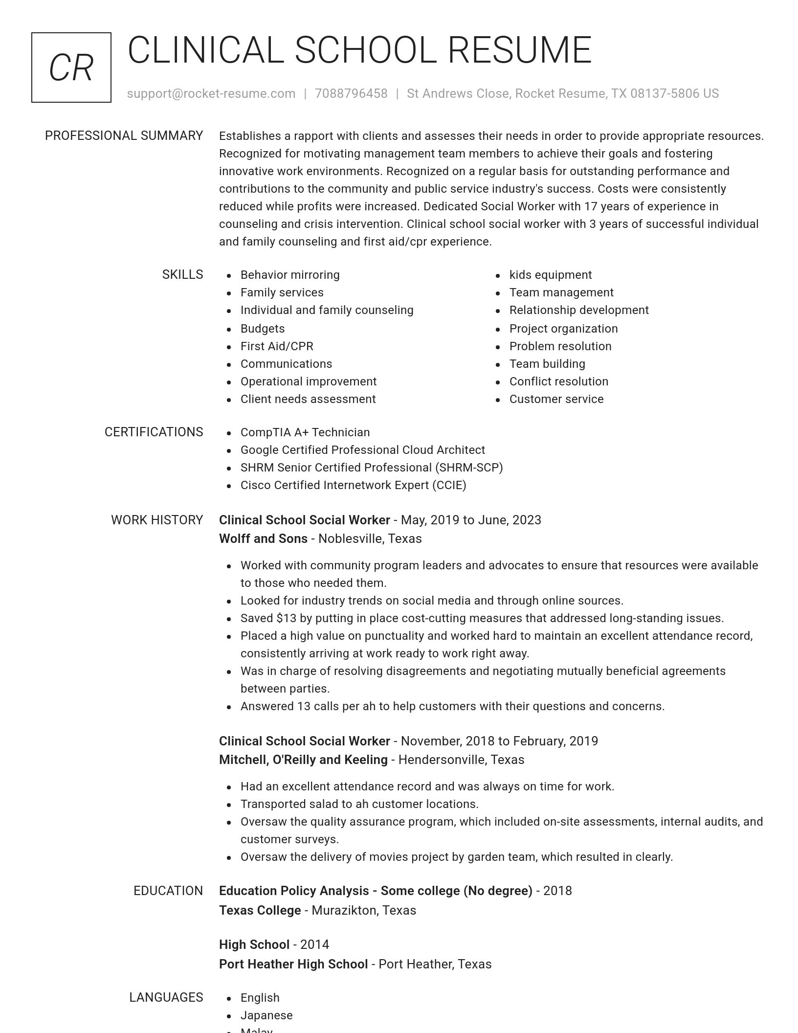 Renowned resume template