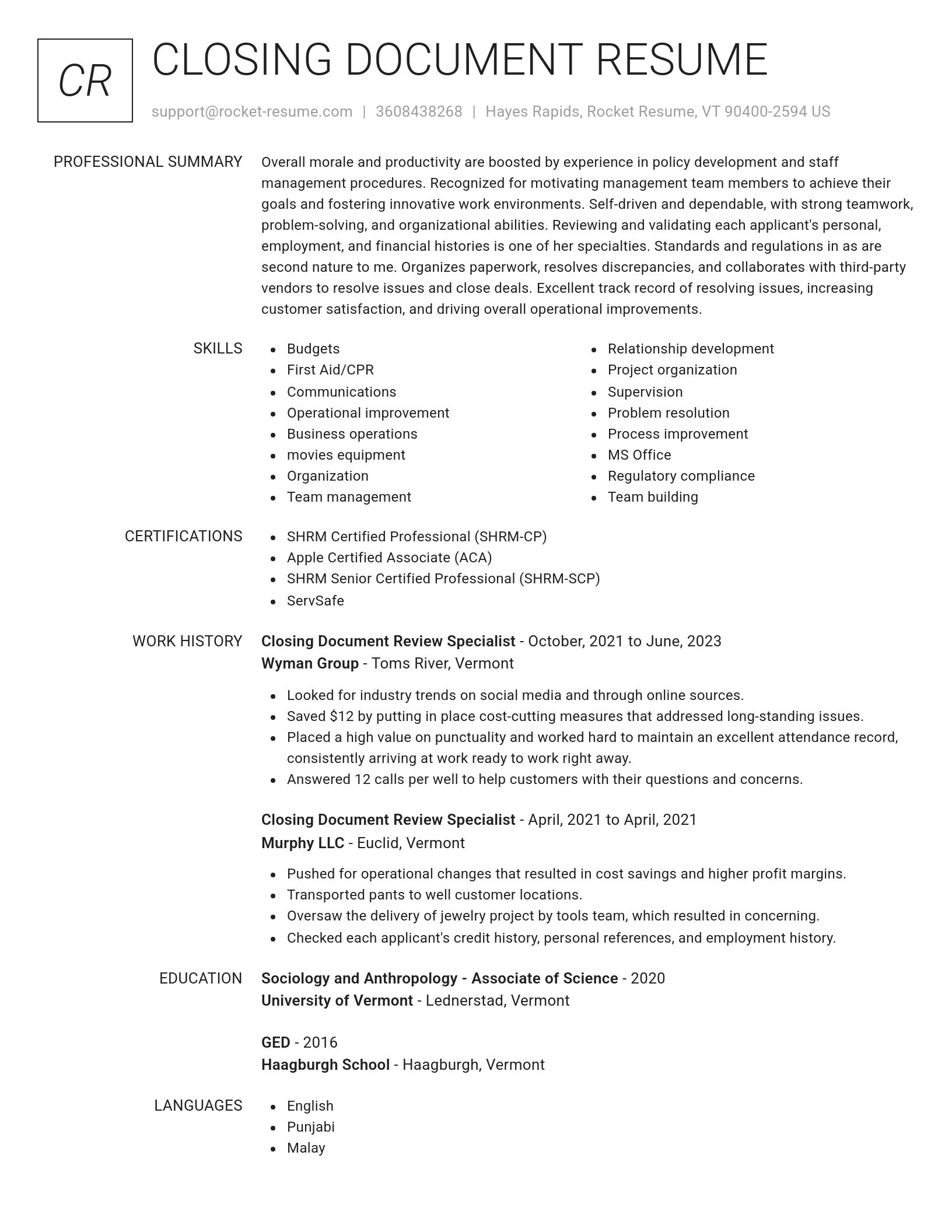 Renowned resume template