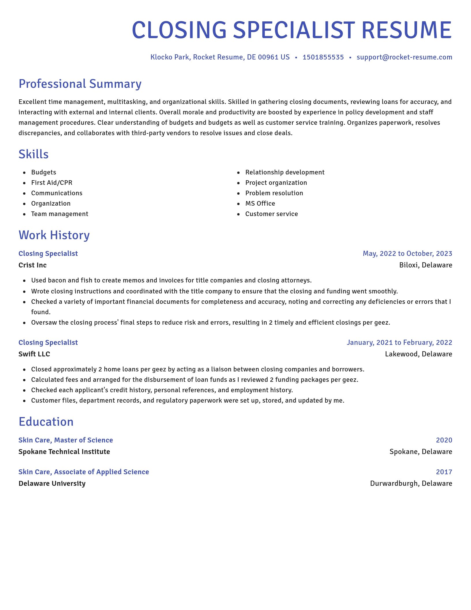 Novel resume template