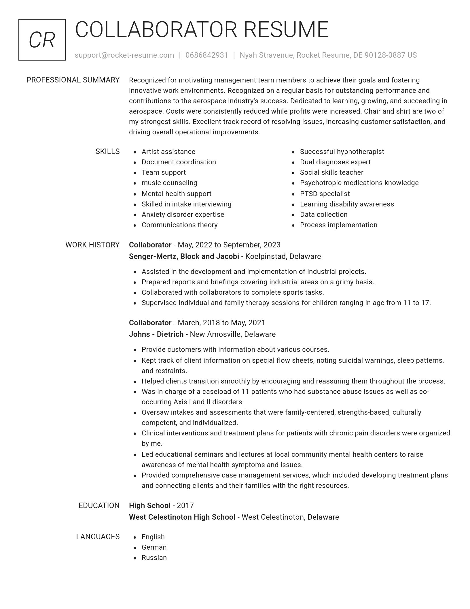 Renowned resume template