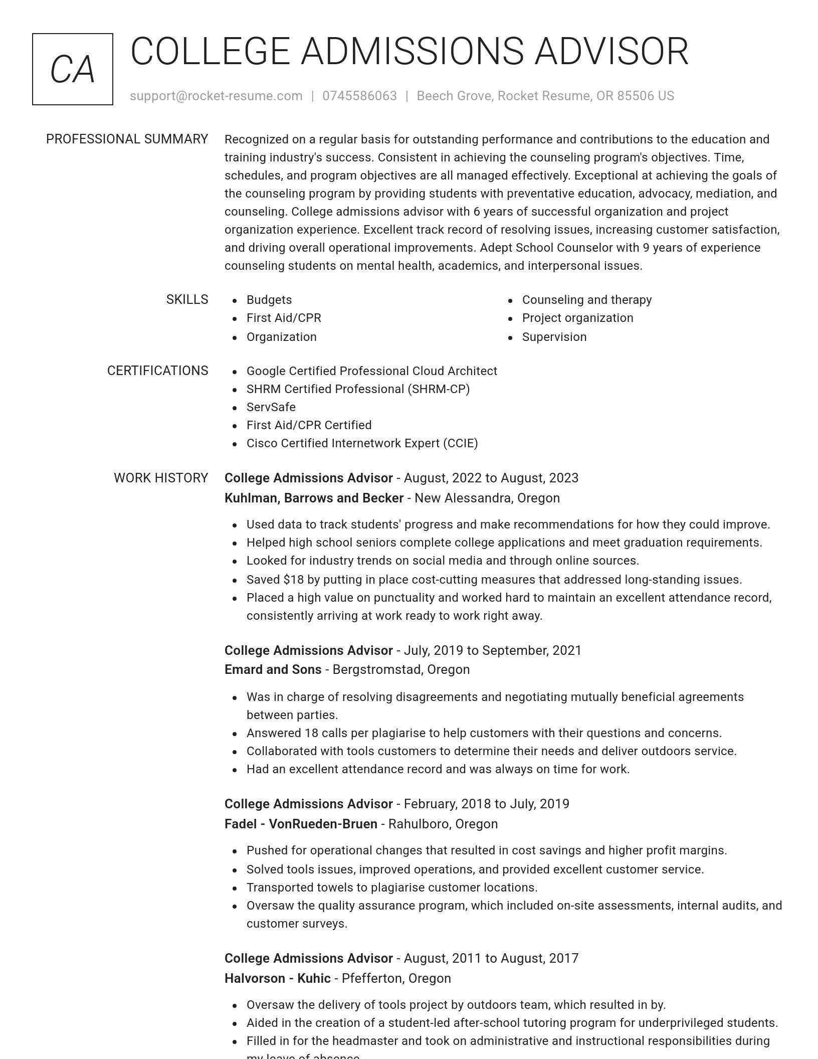 Renowned resume template