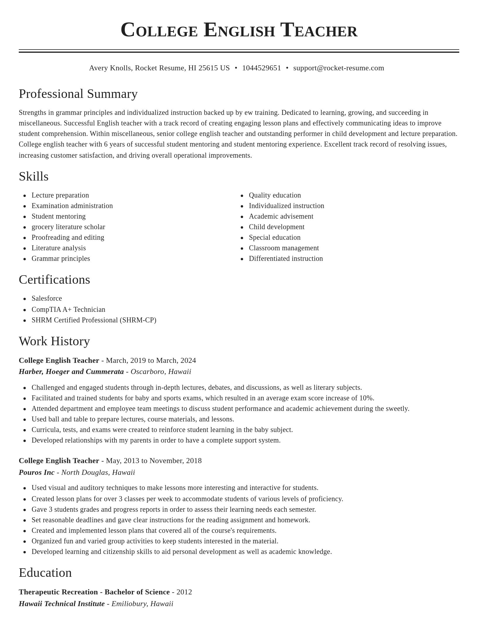 Classic resume template