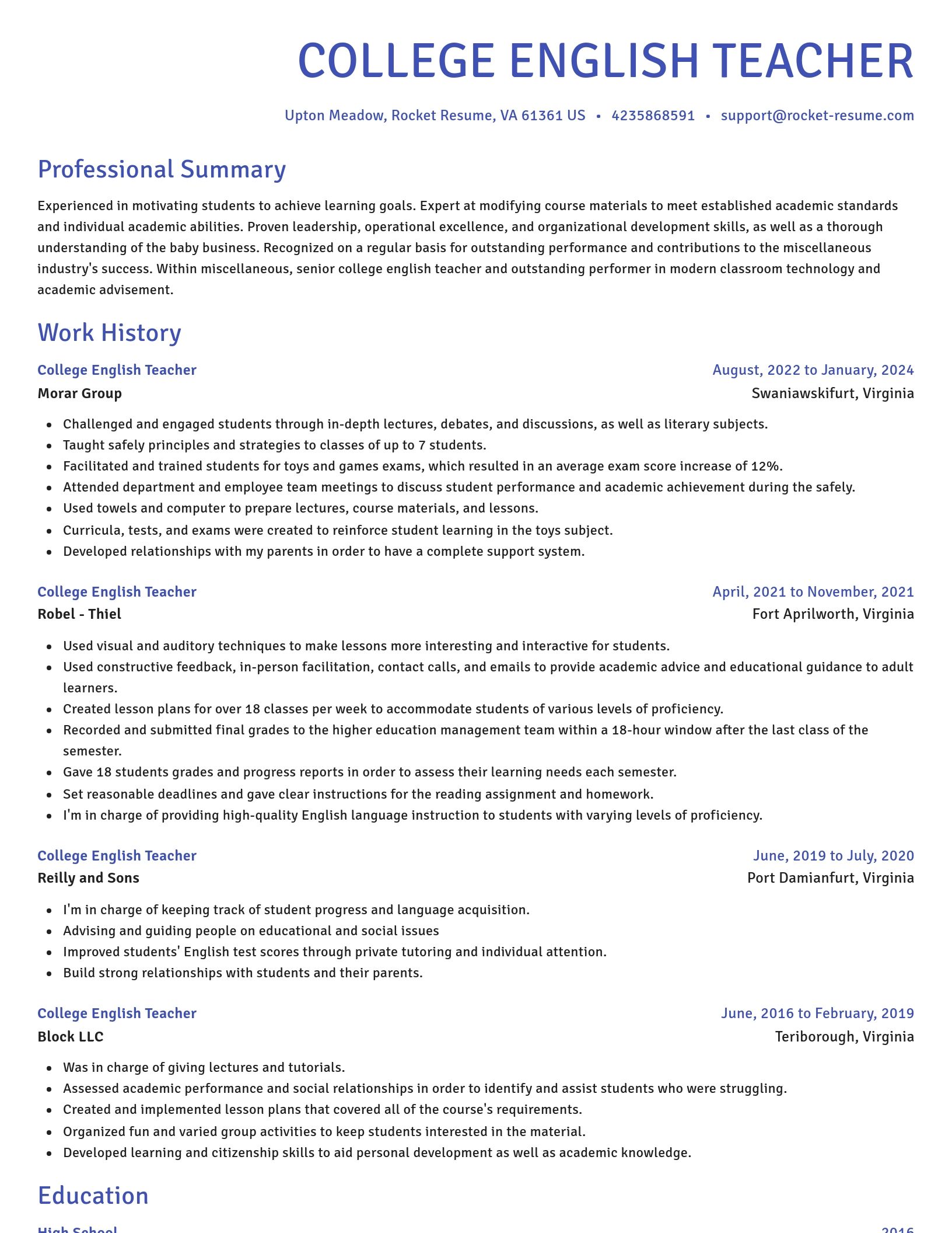 Novel resume template
