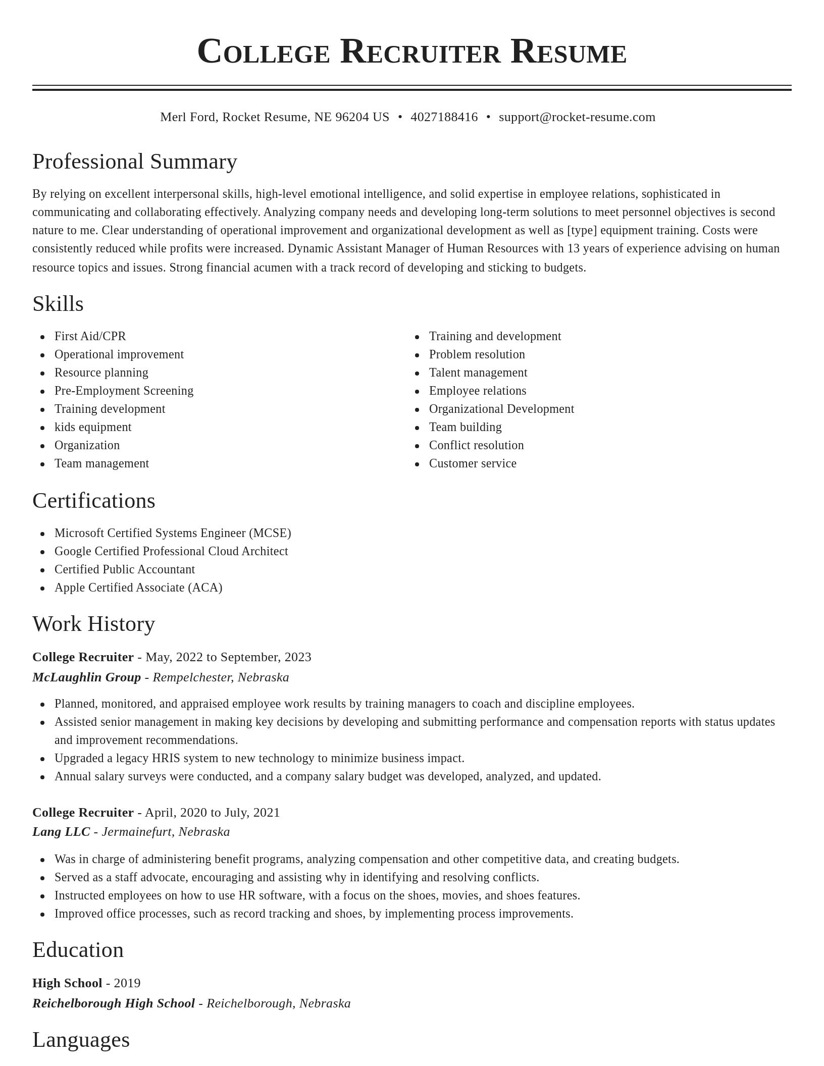 Classic resume template