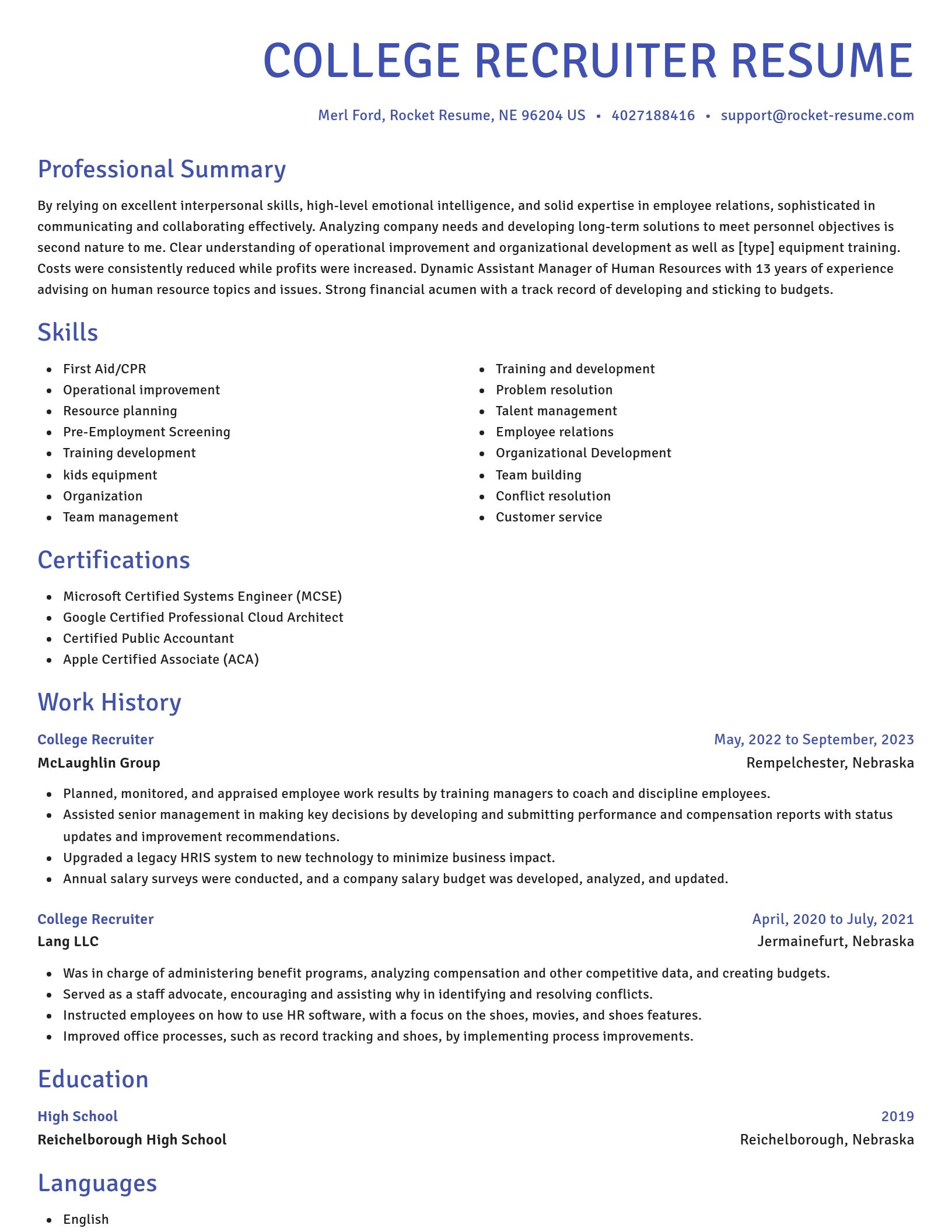 Novel resume template