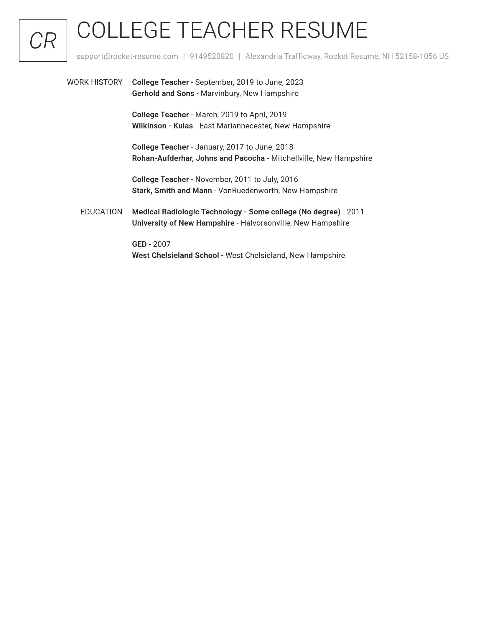 Renowned resume template