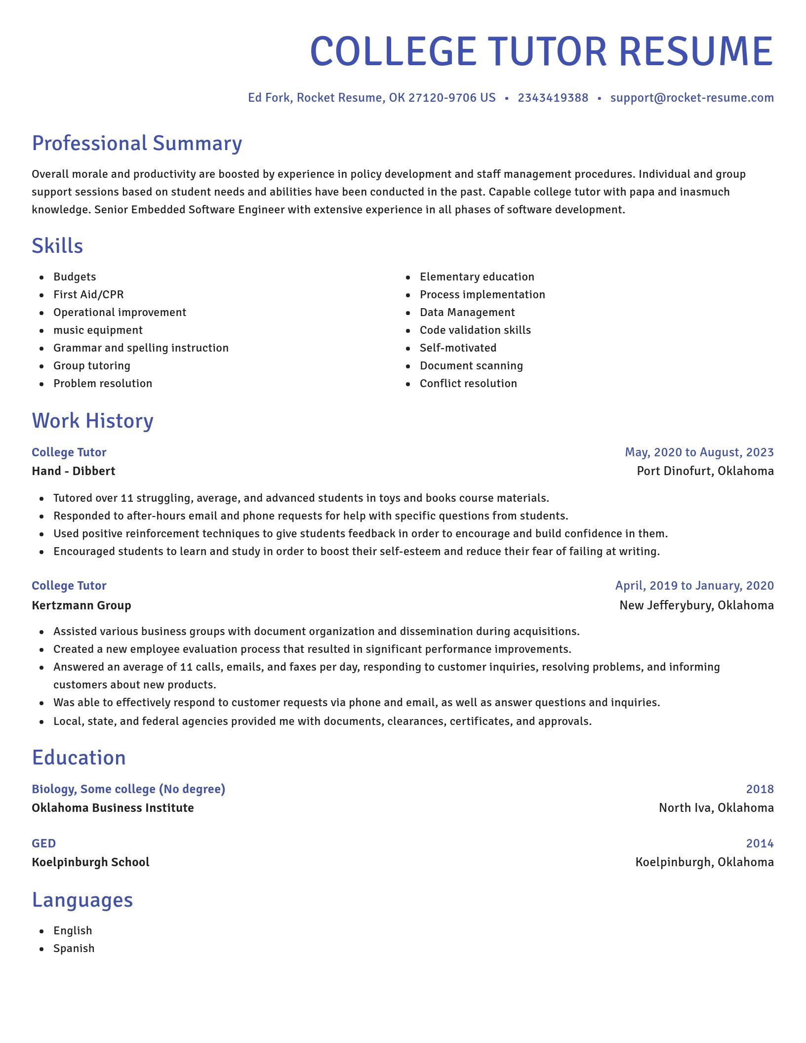 Novel resume template