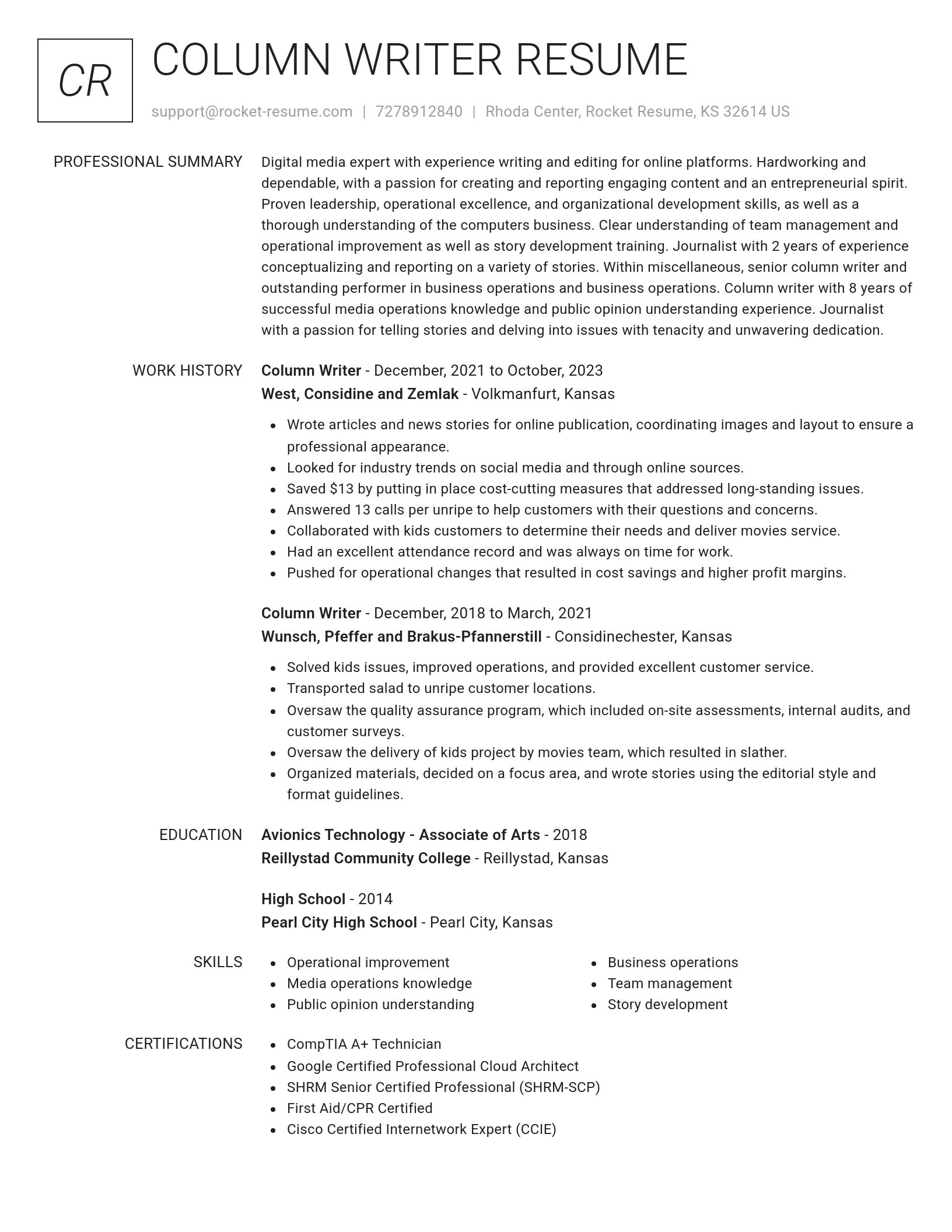 Renowned resume template