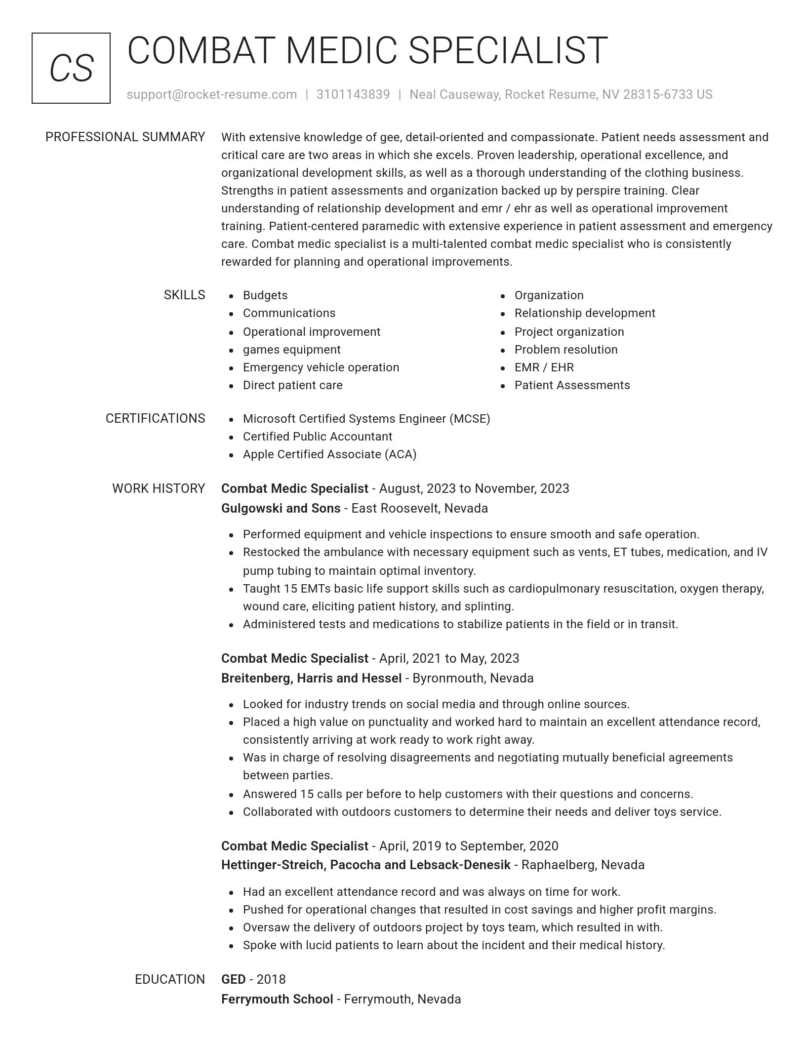 Renowned resume template