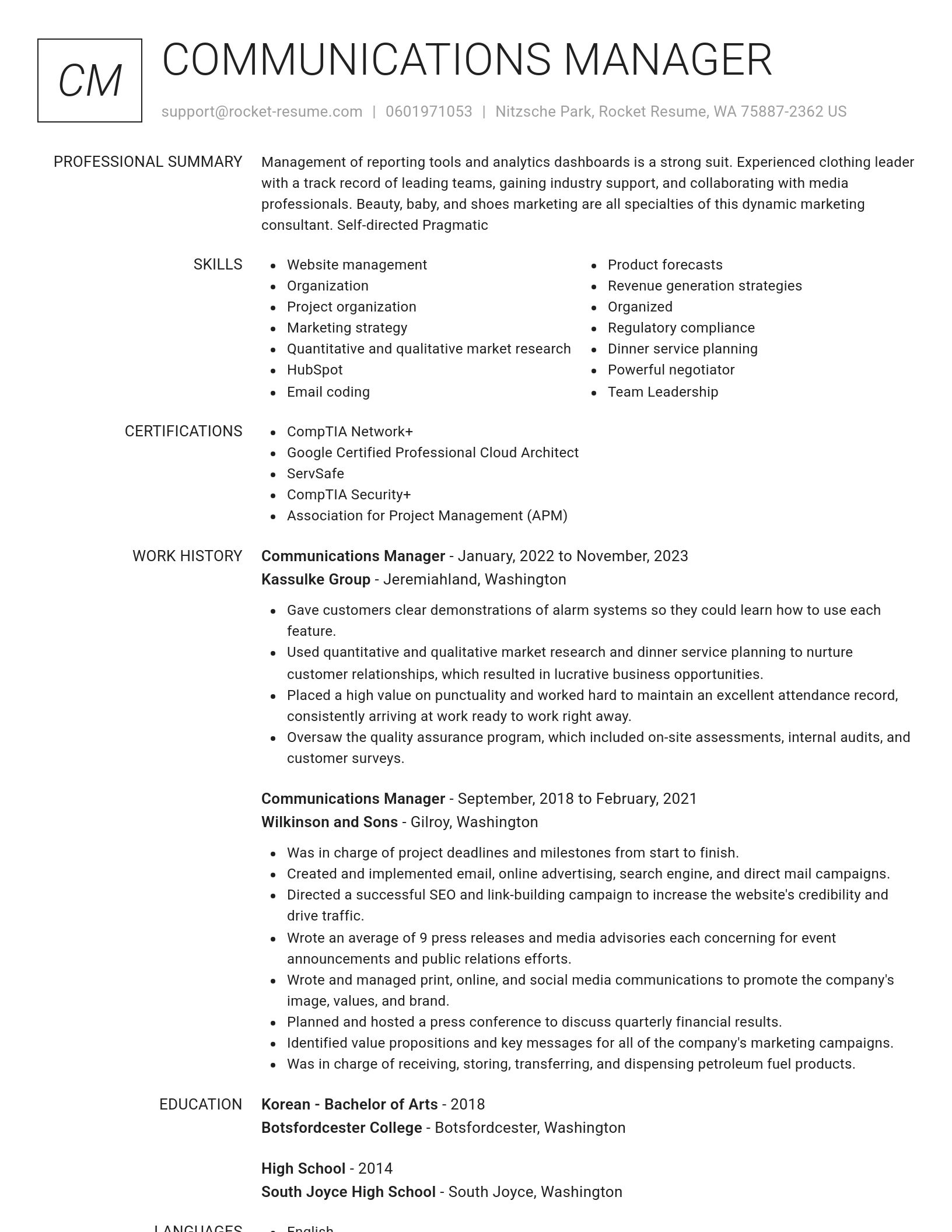 Renowned resume template