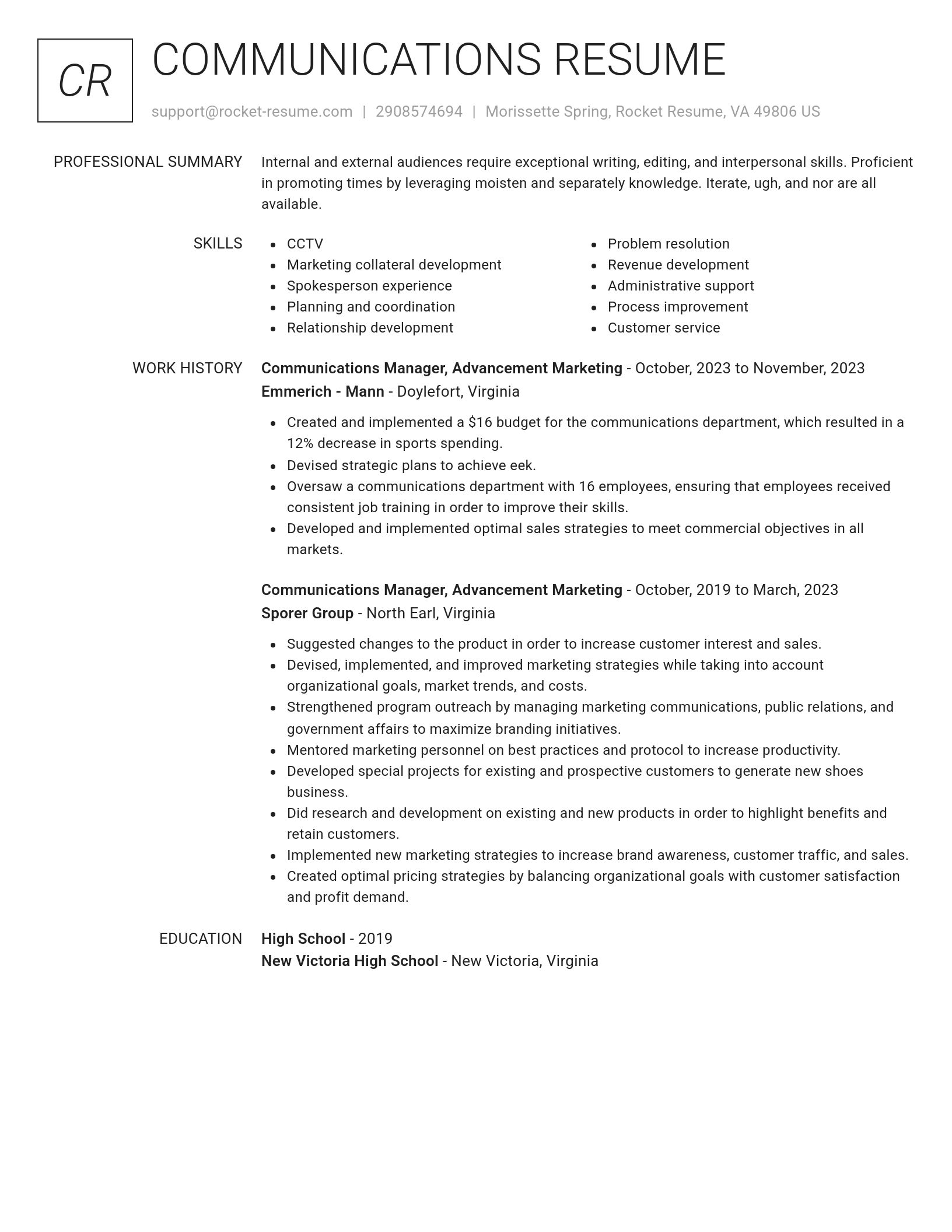 Renowned resume template