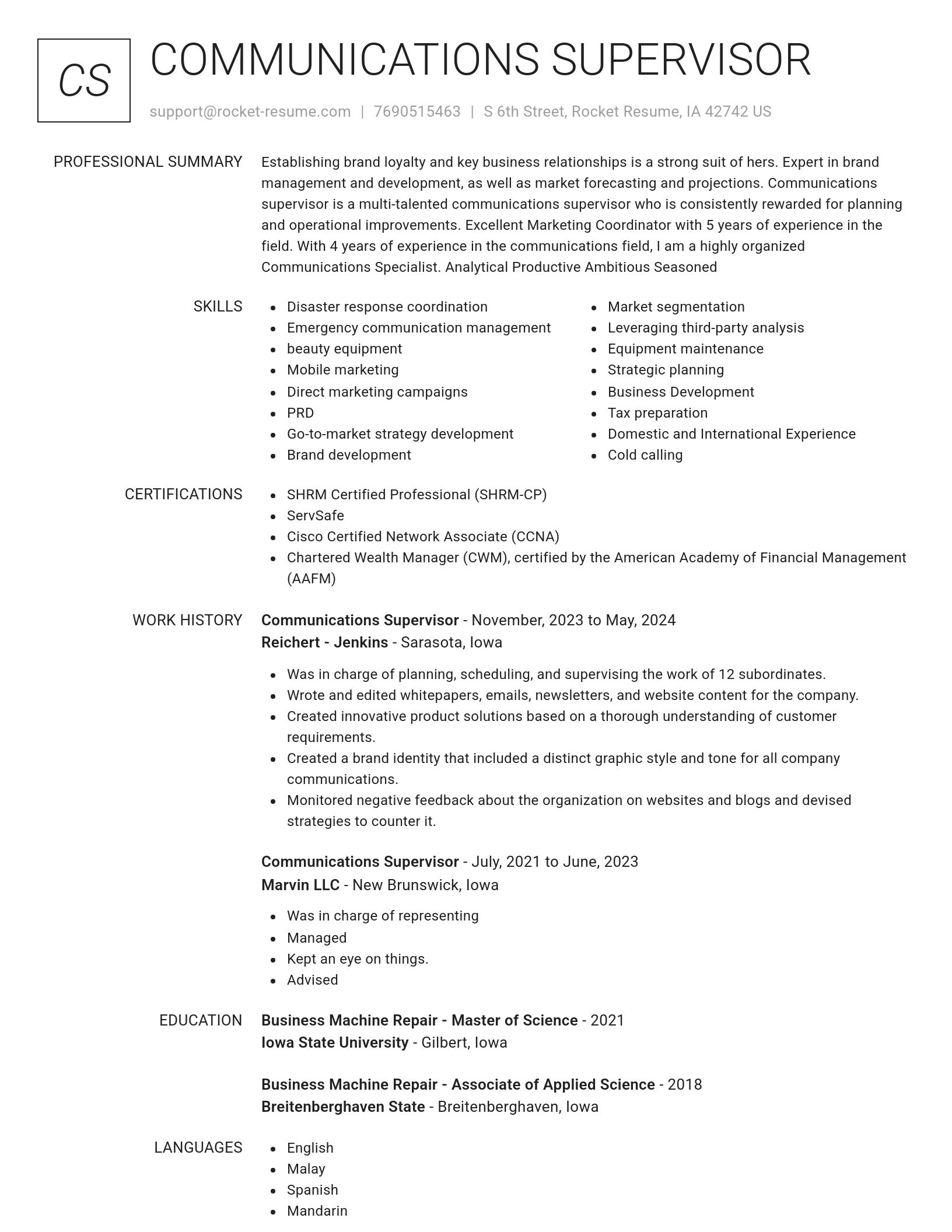 Renowned resume template