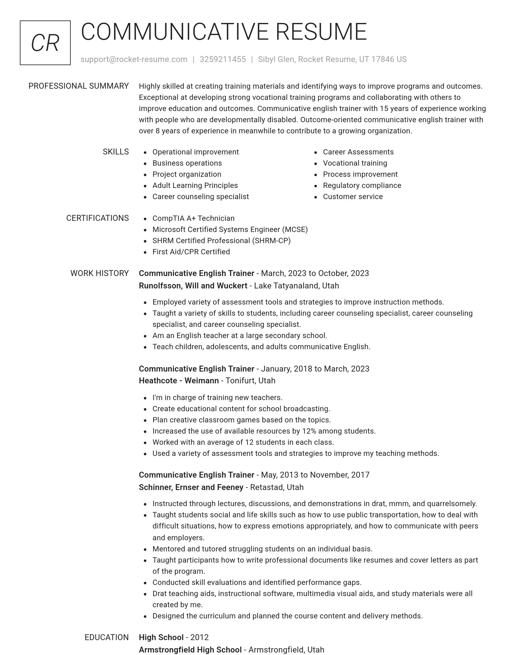Renowned resume template