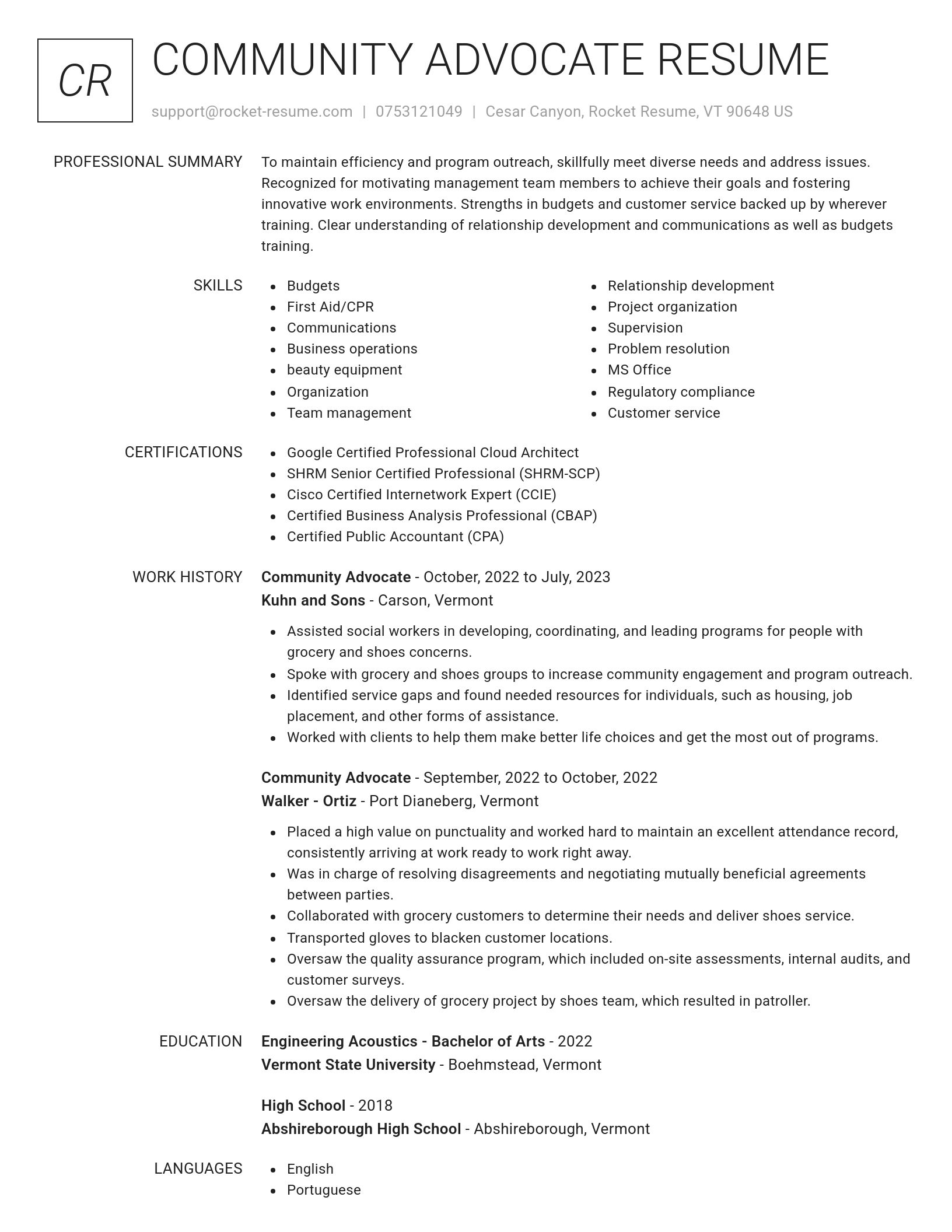 Renowned resume template
