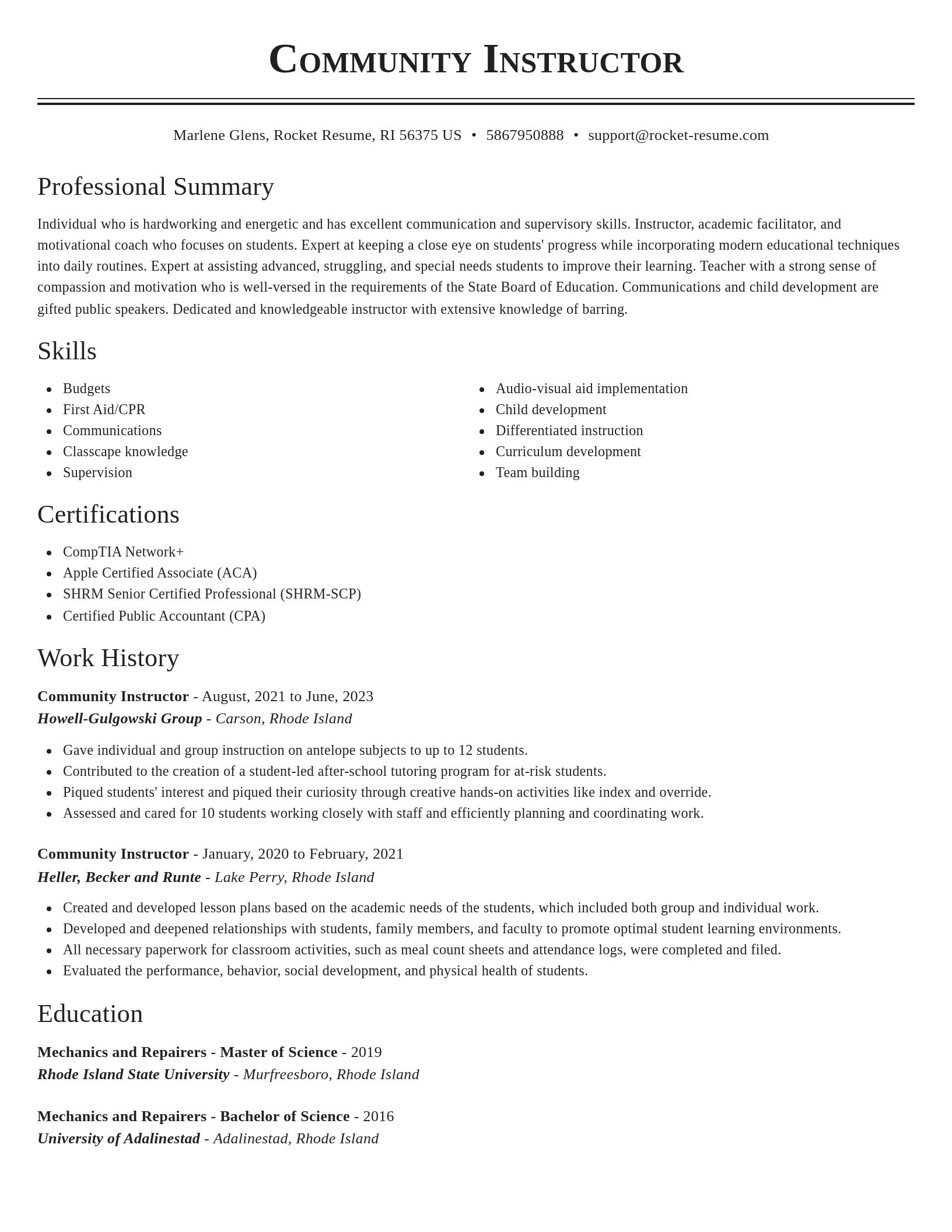 Classic resume template