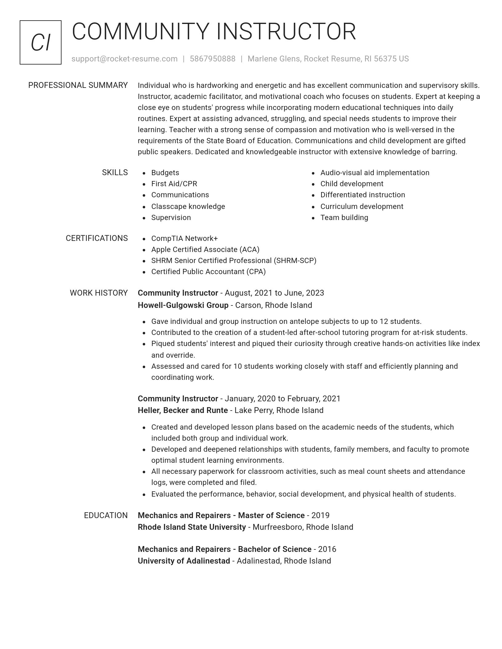 Renowned resume template