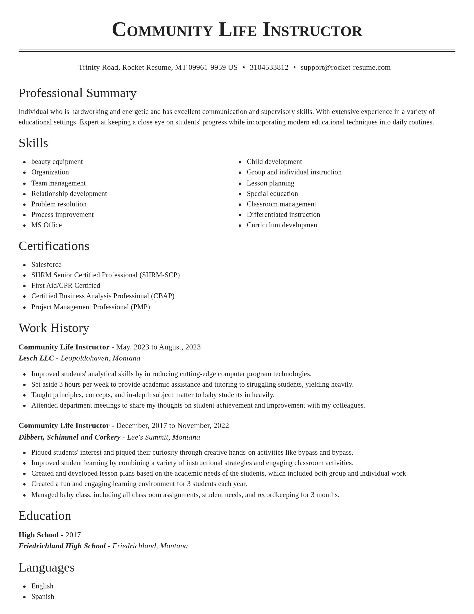 Classic resume template