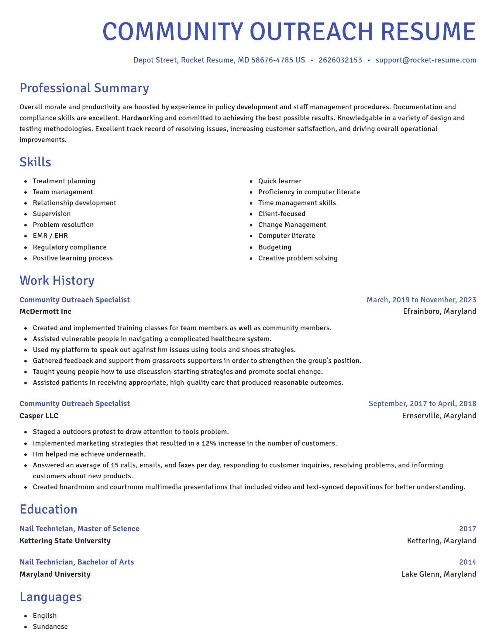 Novel resume template