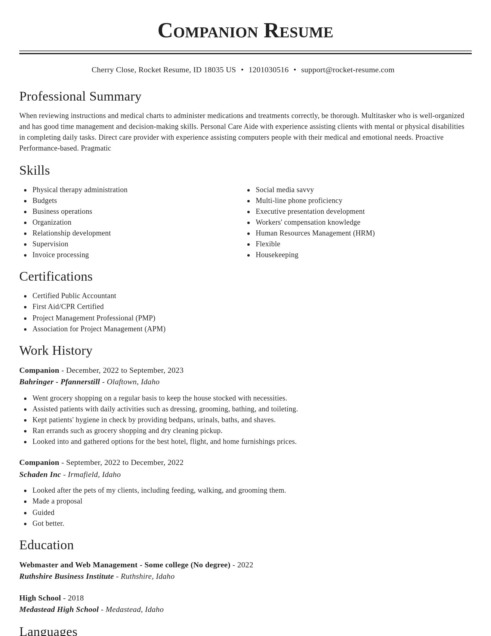 Classic resume template