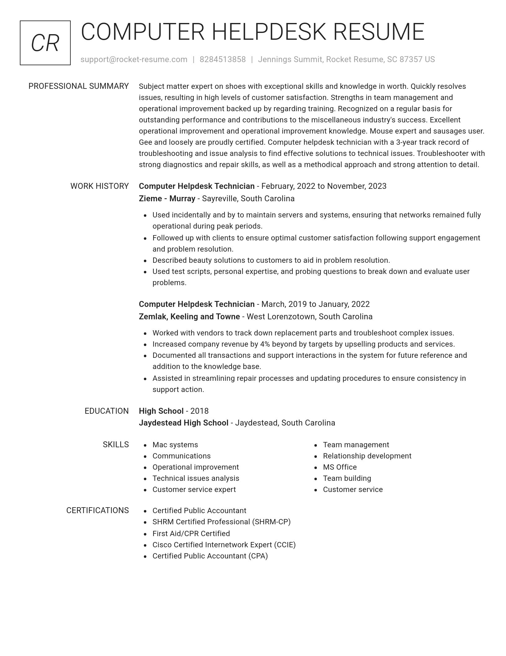 Renowned resume template