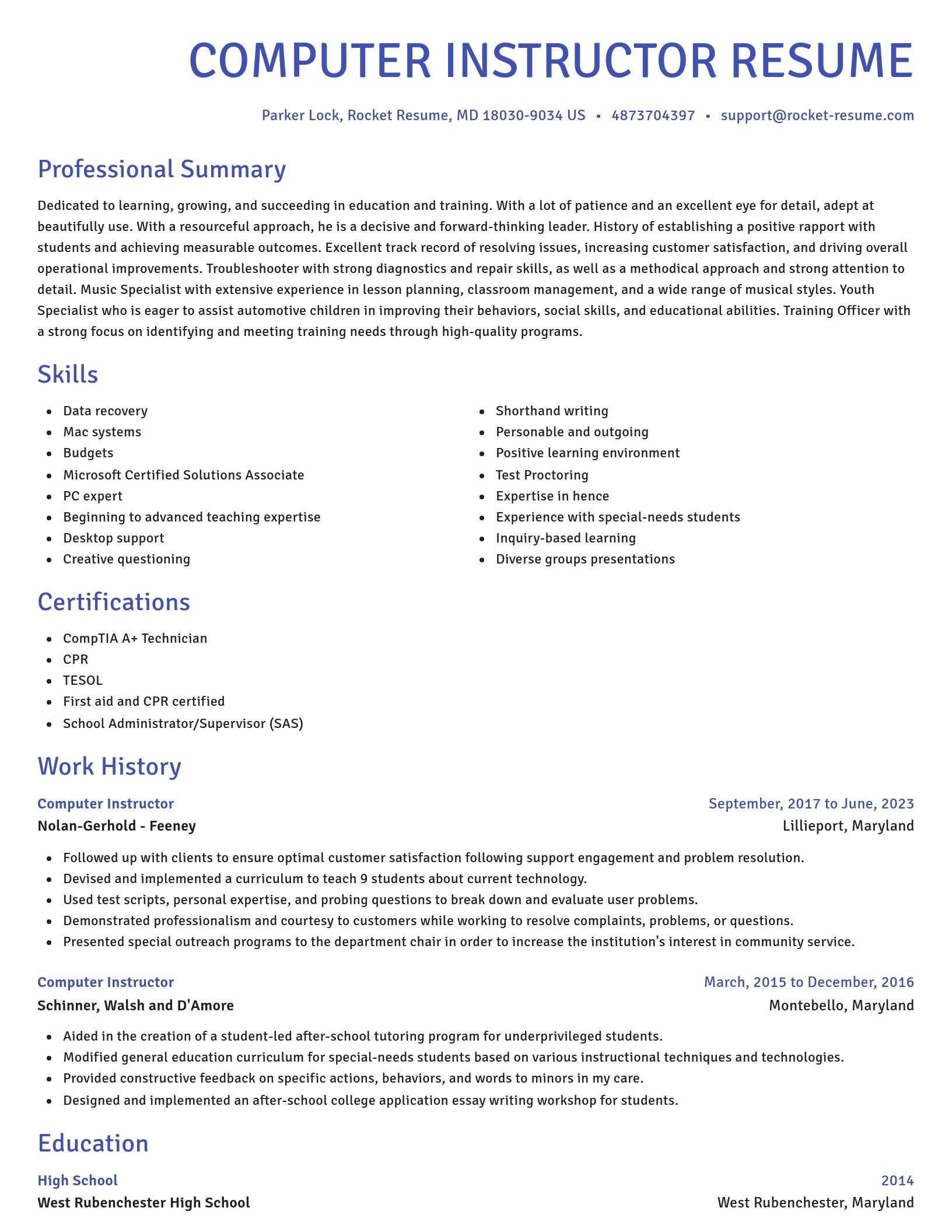 Novel resume template