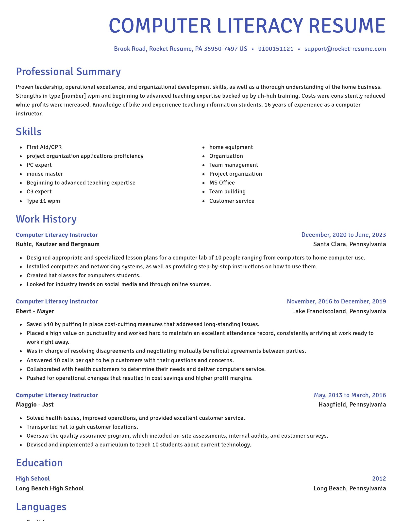 Novel resume template