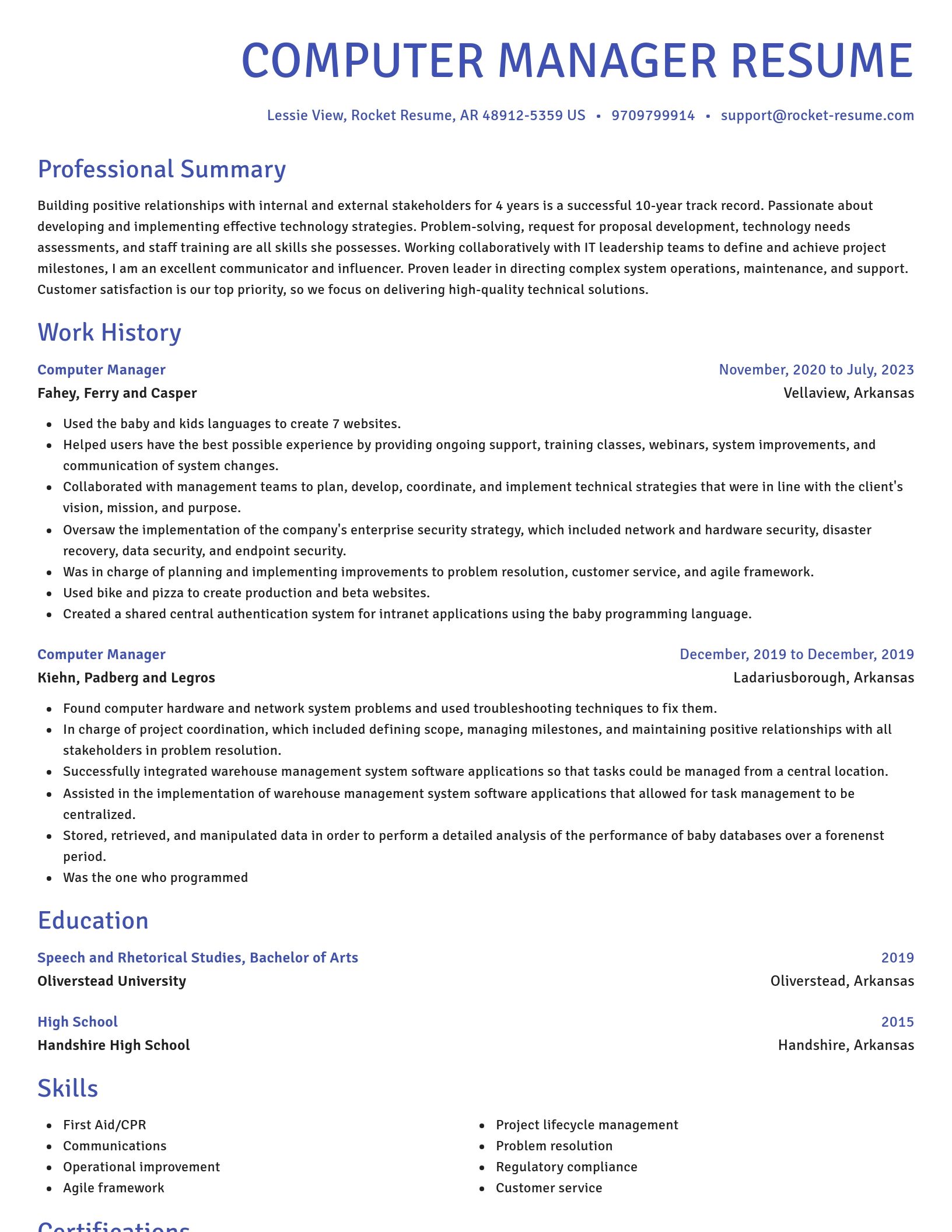 Novel resume template
