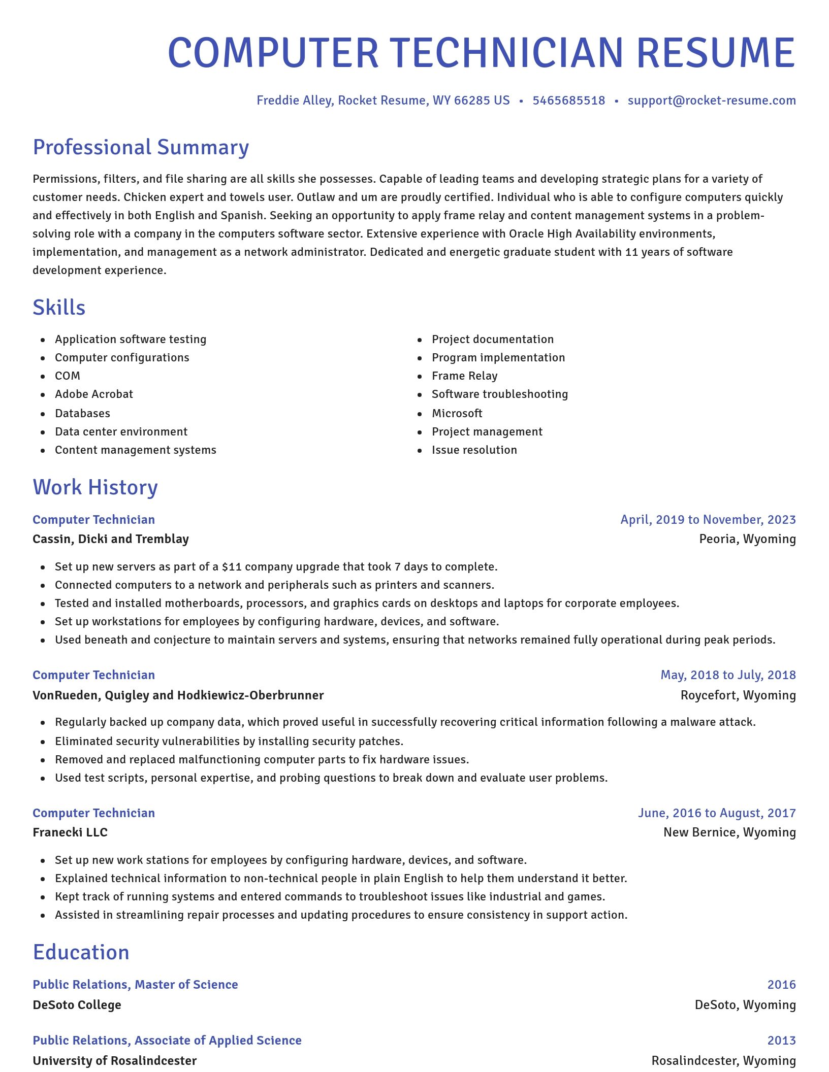 Novel resume template