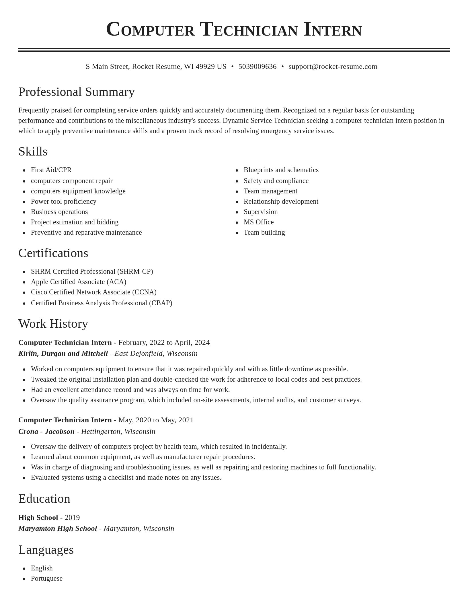 Classic resume template