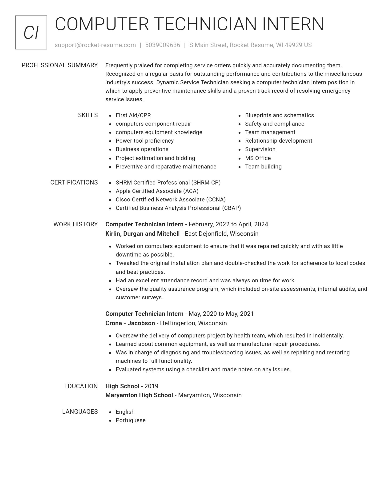 Renowned resume template