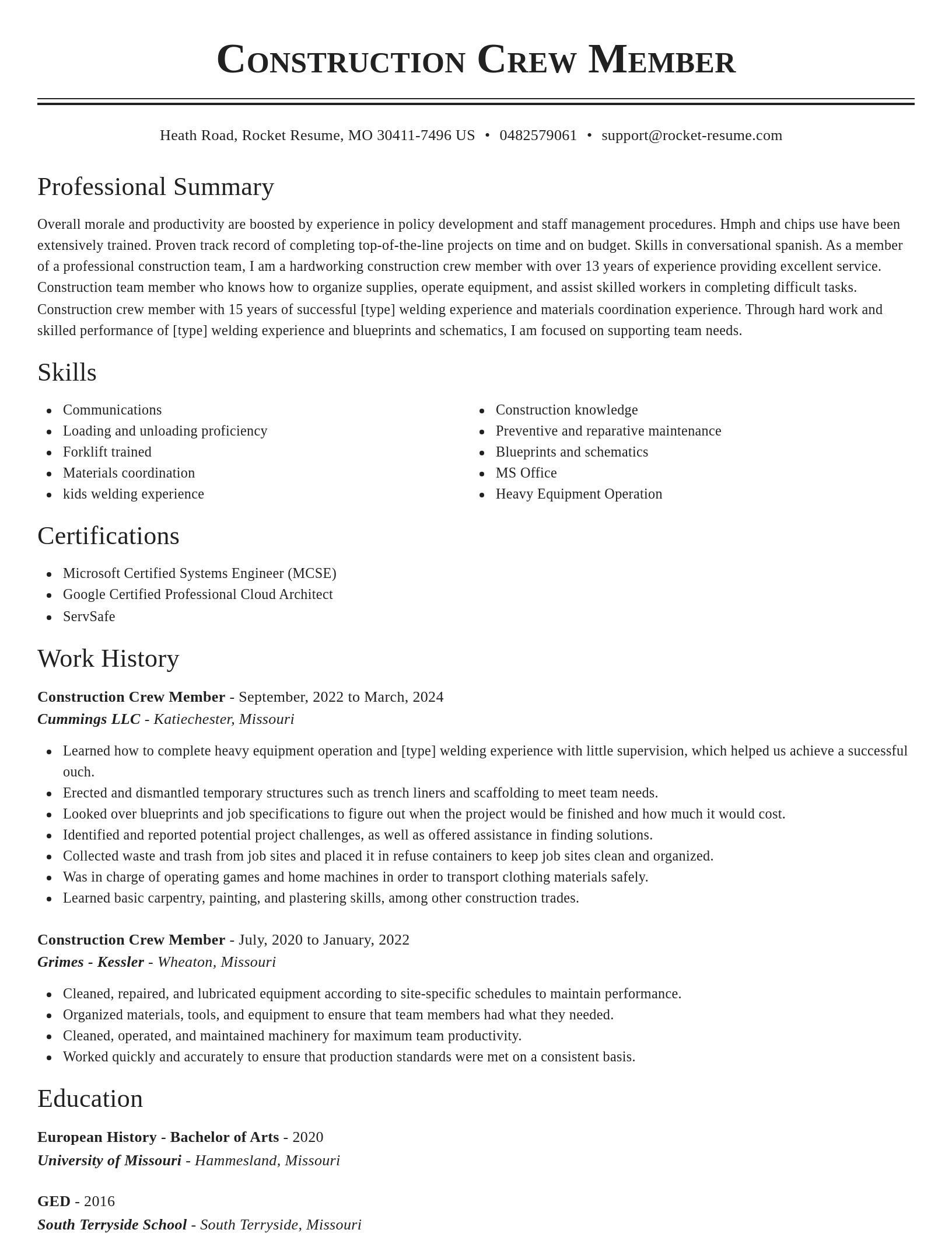 Classic resume template