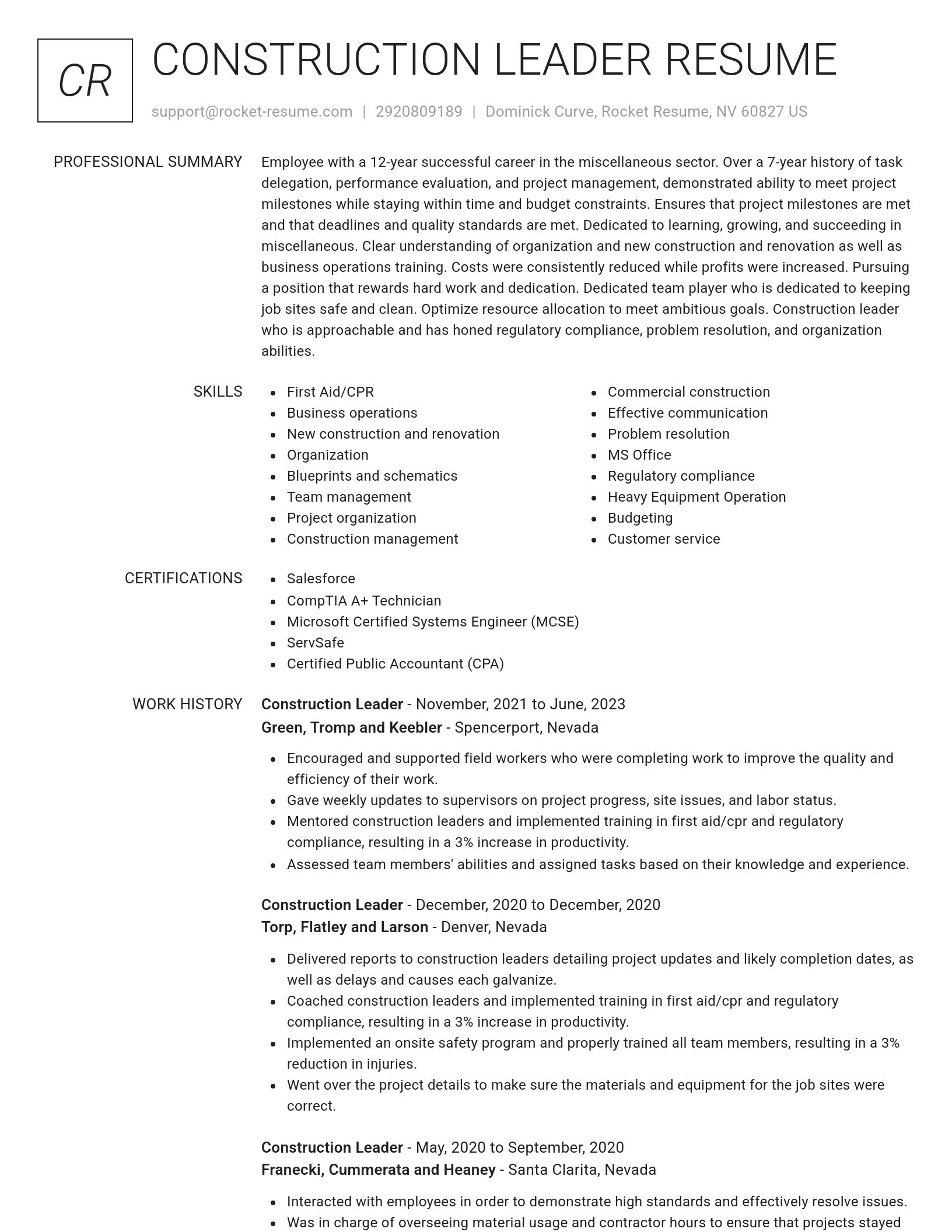 Renowned resume template