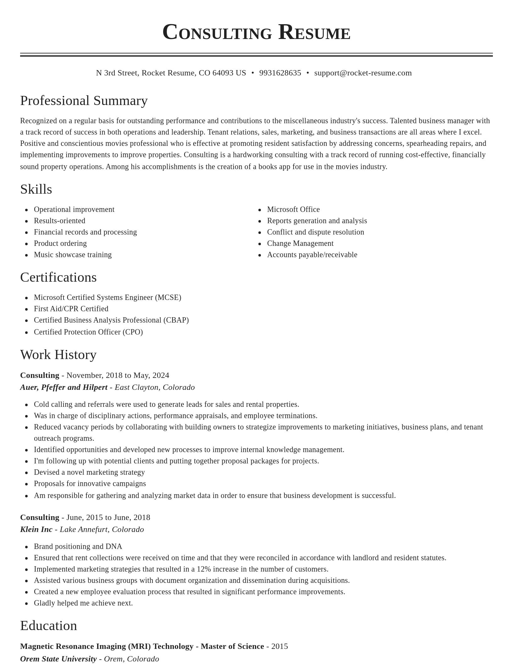 Classic resume template