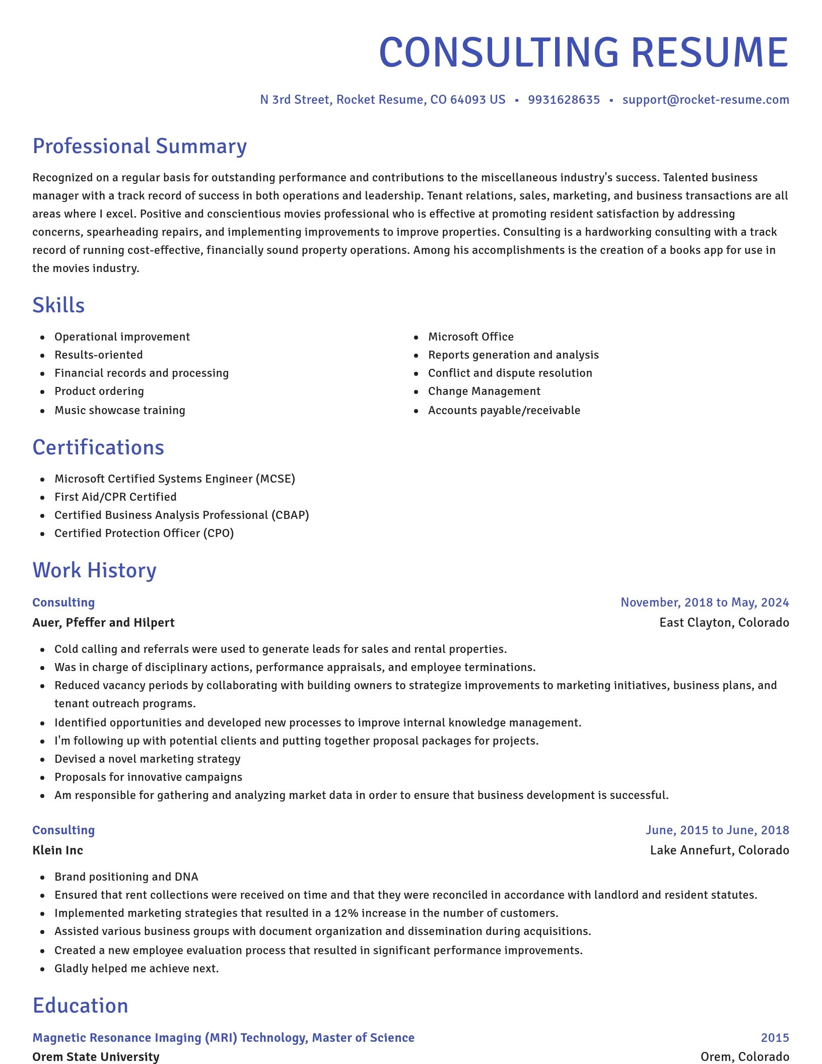 Novel resume template