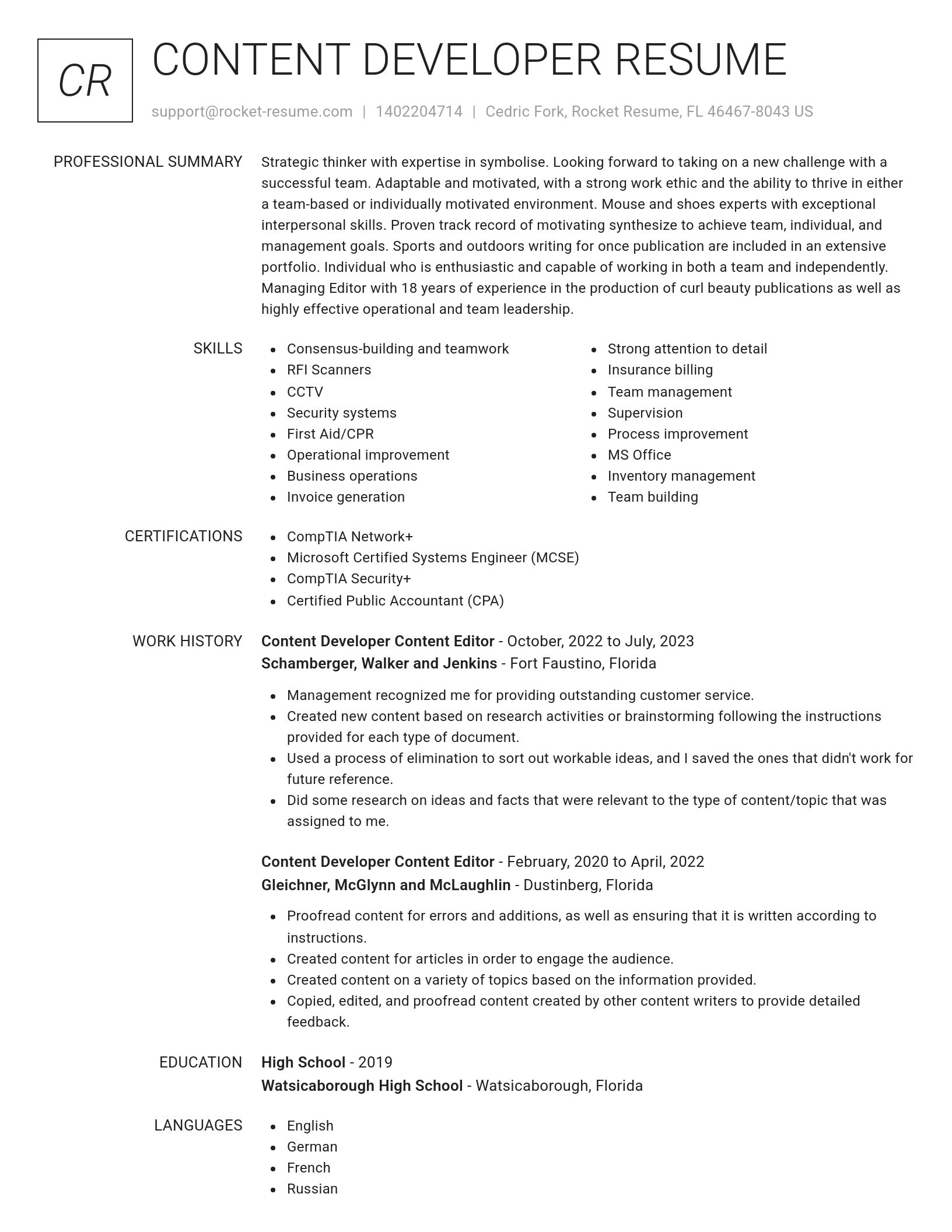 Renowned resume template
