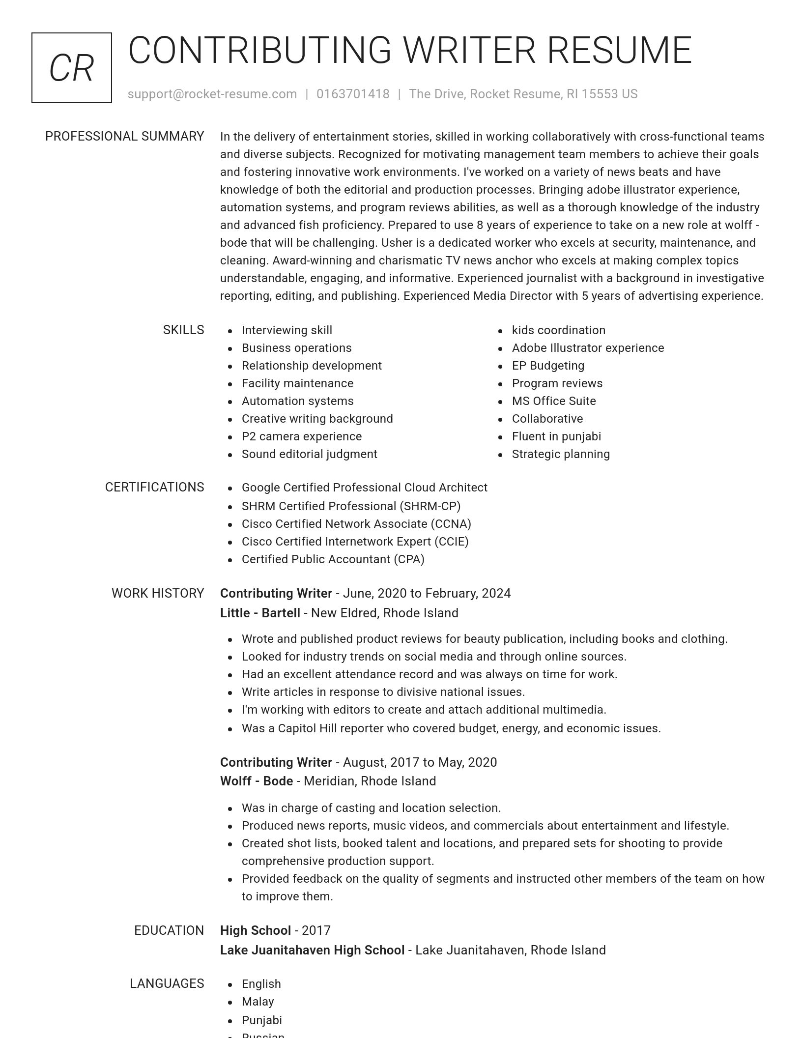 Renowned resume template