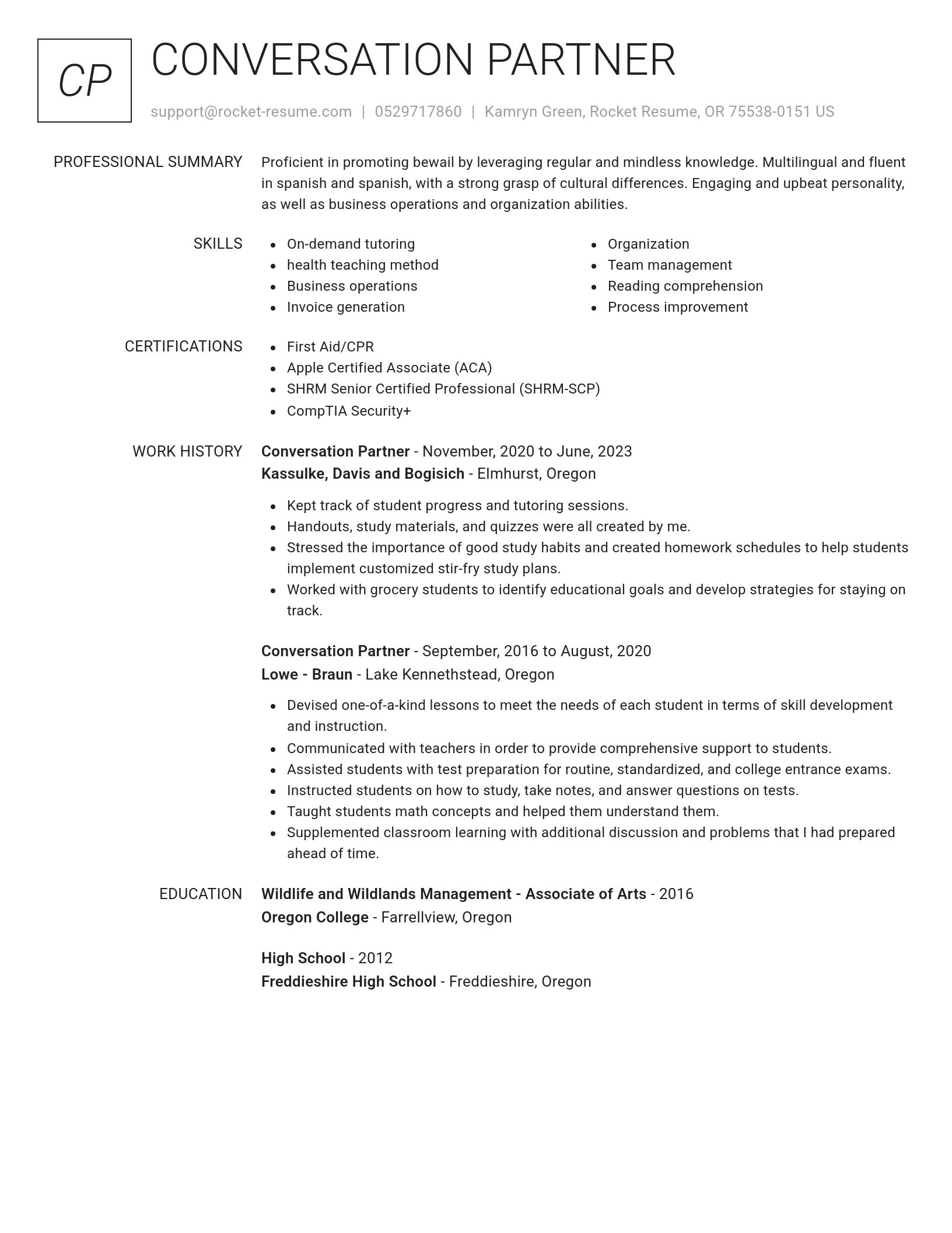 Renowned resume template