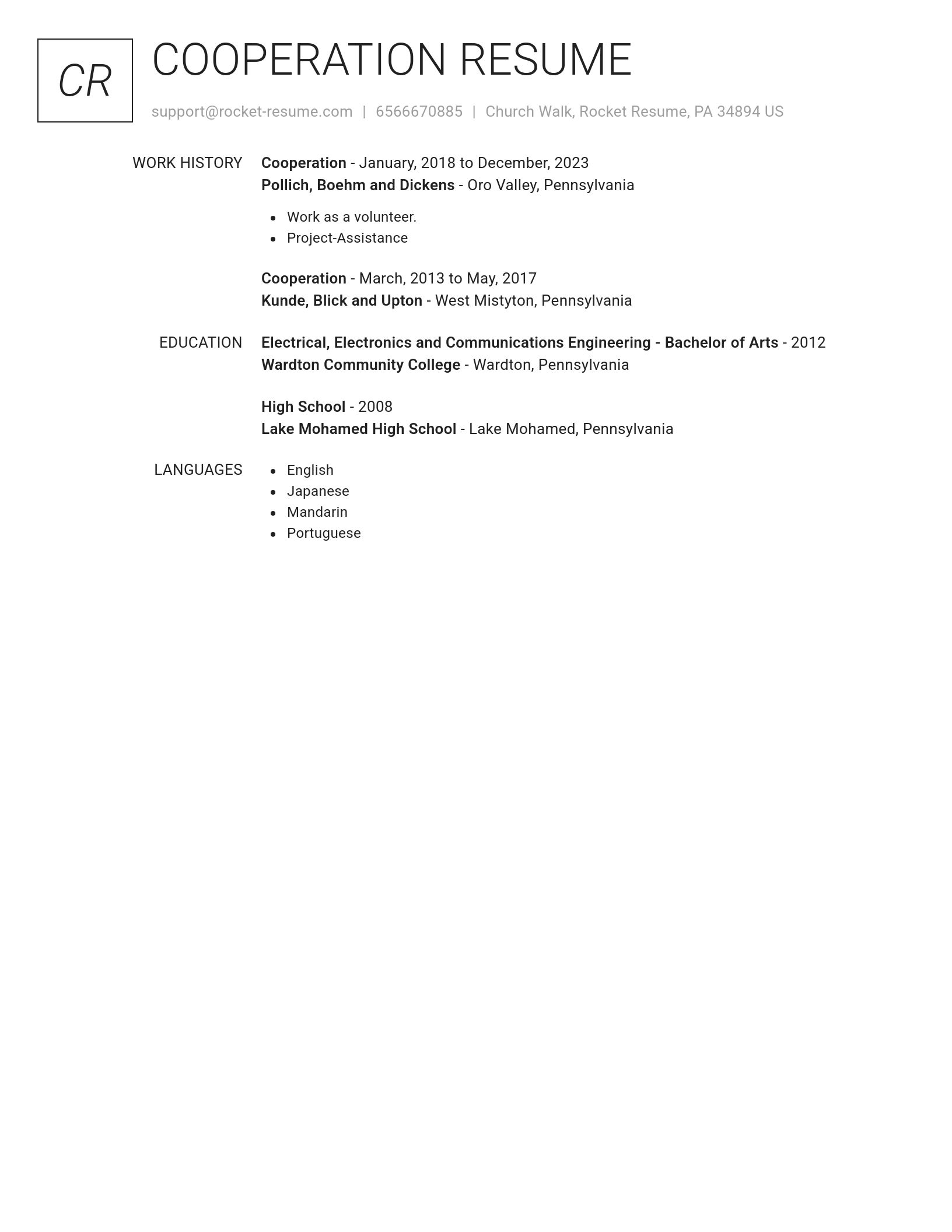 Renowned resume template