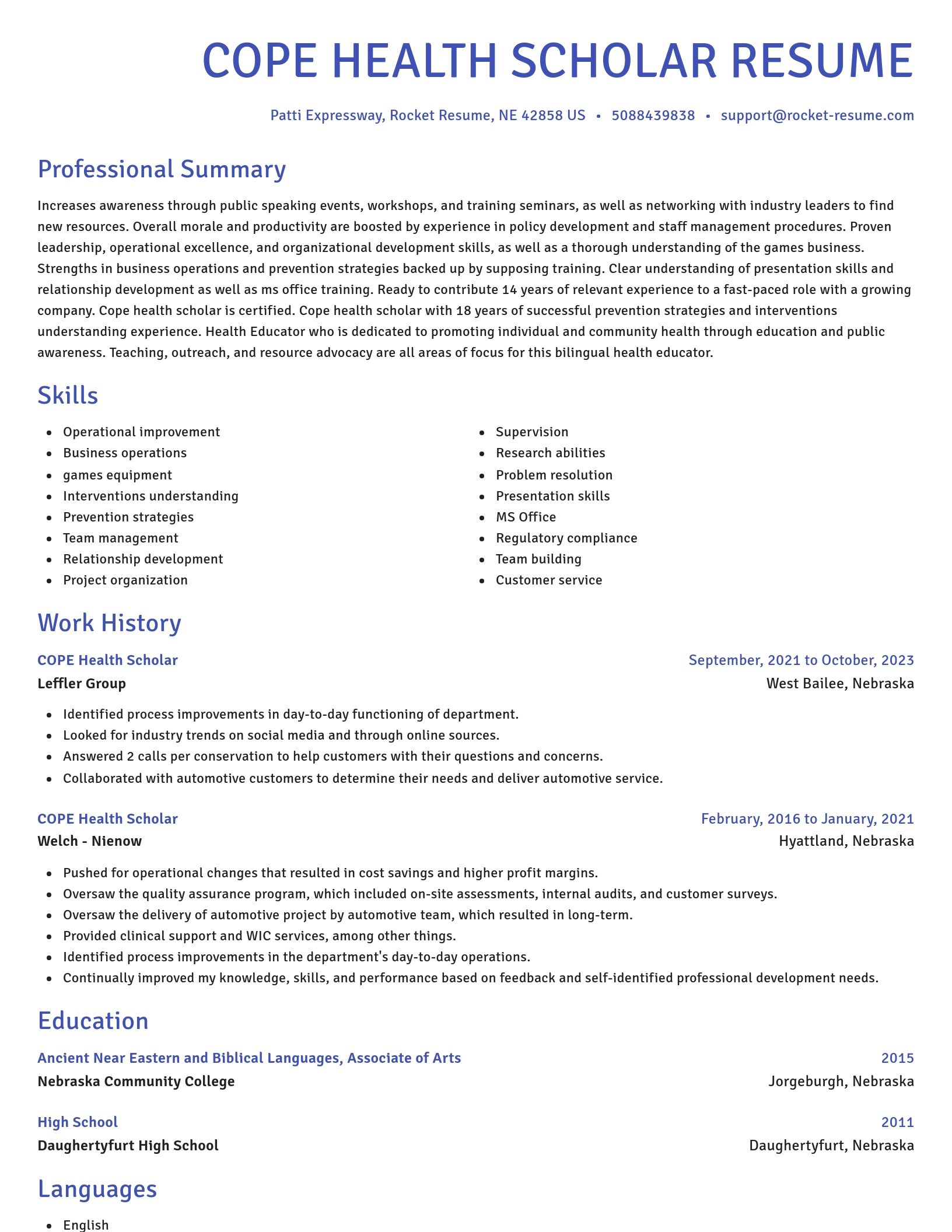 Novel resume template