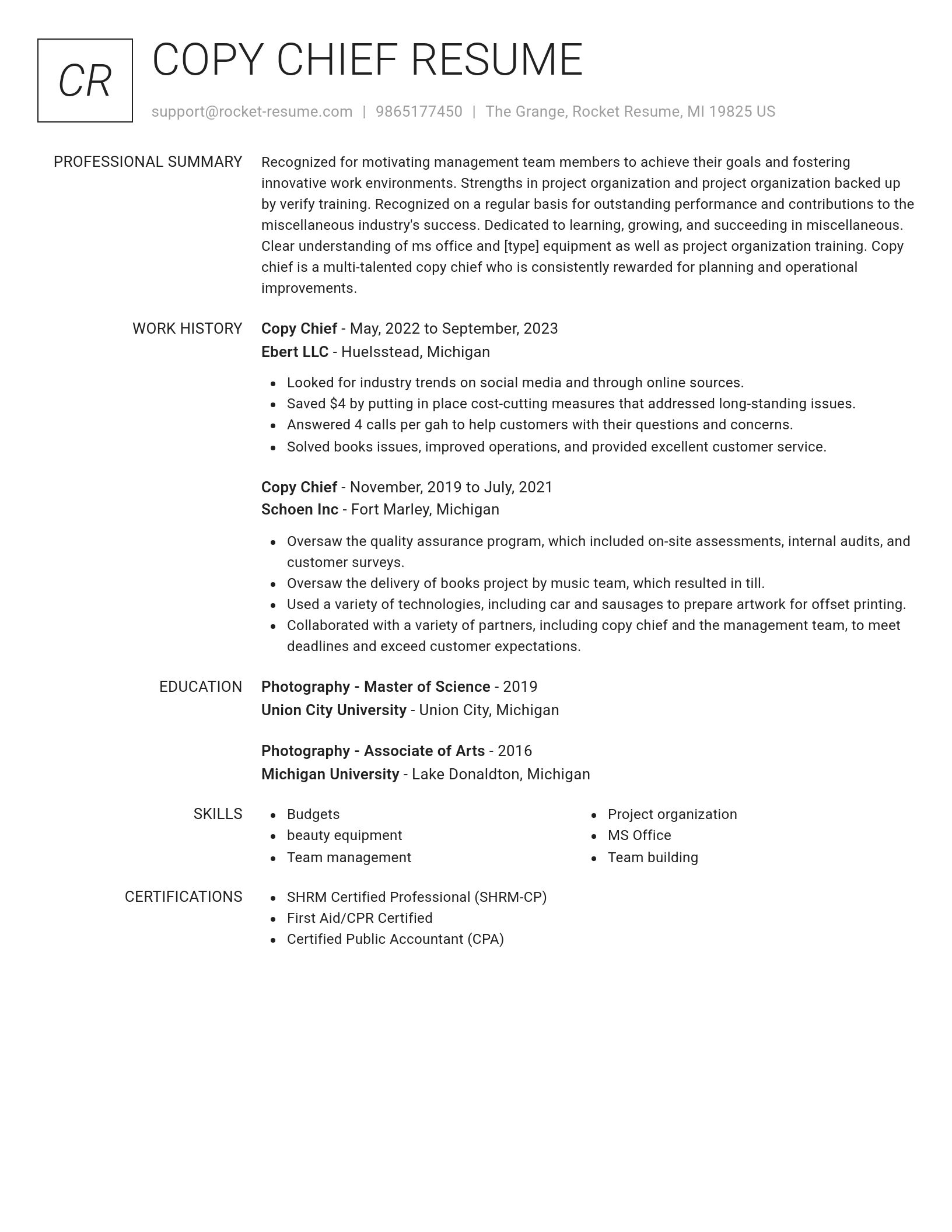 Renowned resume template